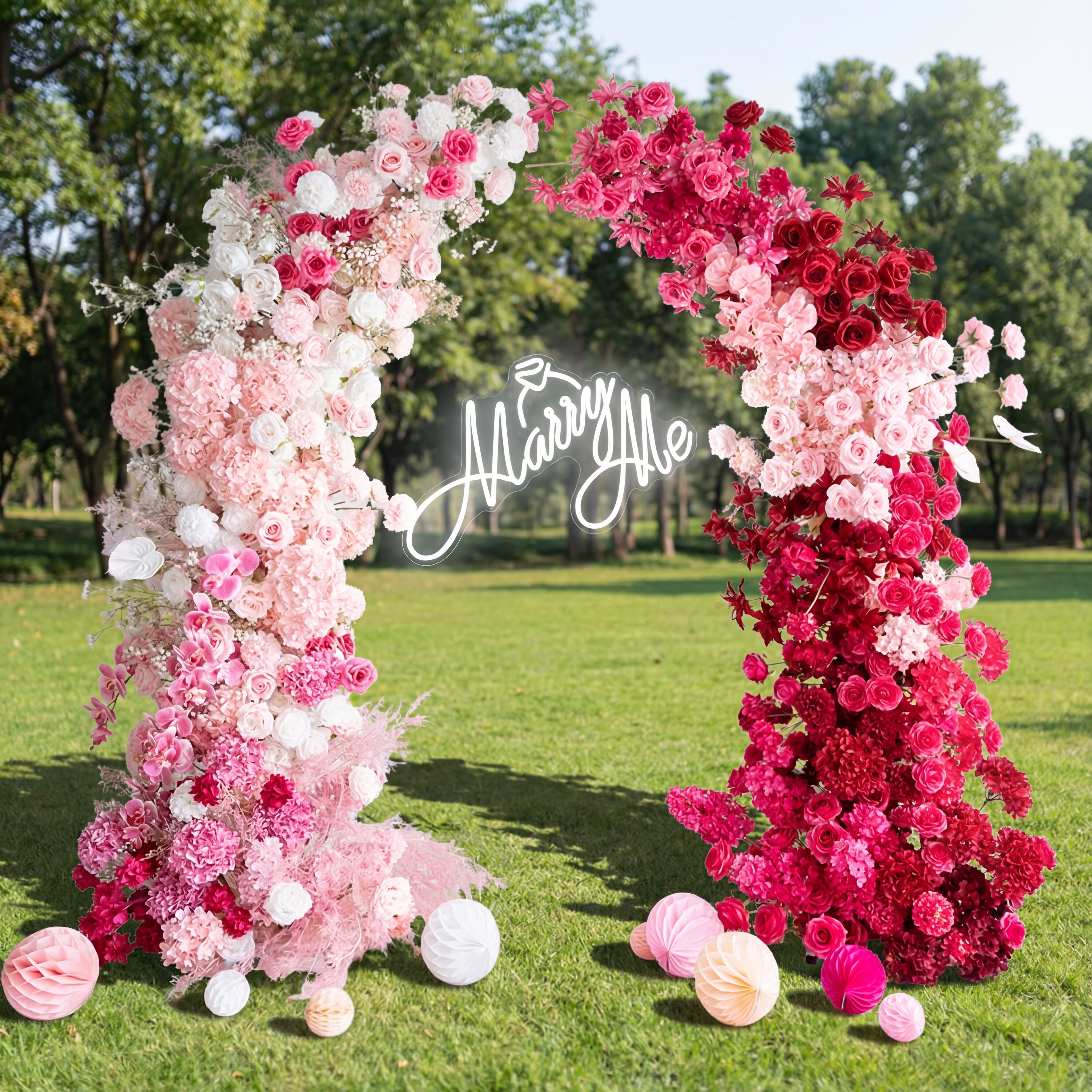 Valar Ombre Pink Horn Arch, Artificial Floral Backdrop, Romantic Proposal & Wedding Ceremony Decor, Elegant Event Photography Prop VA-342