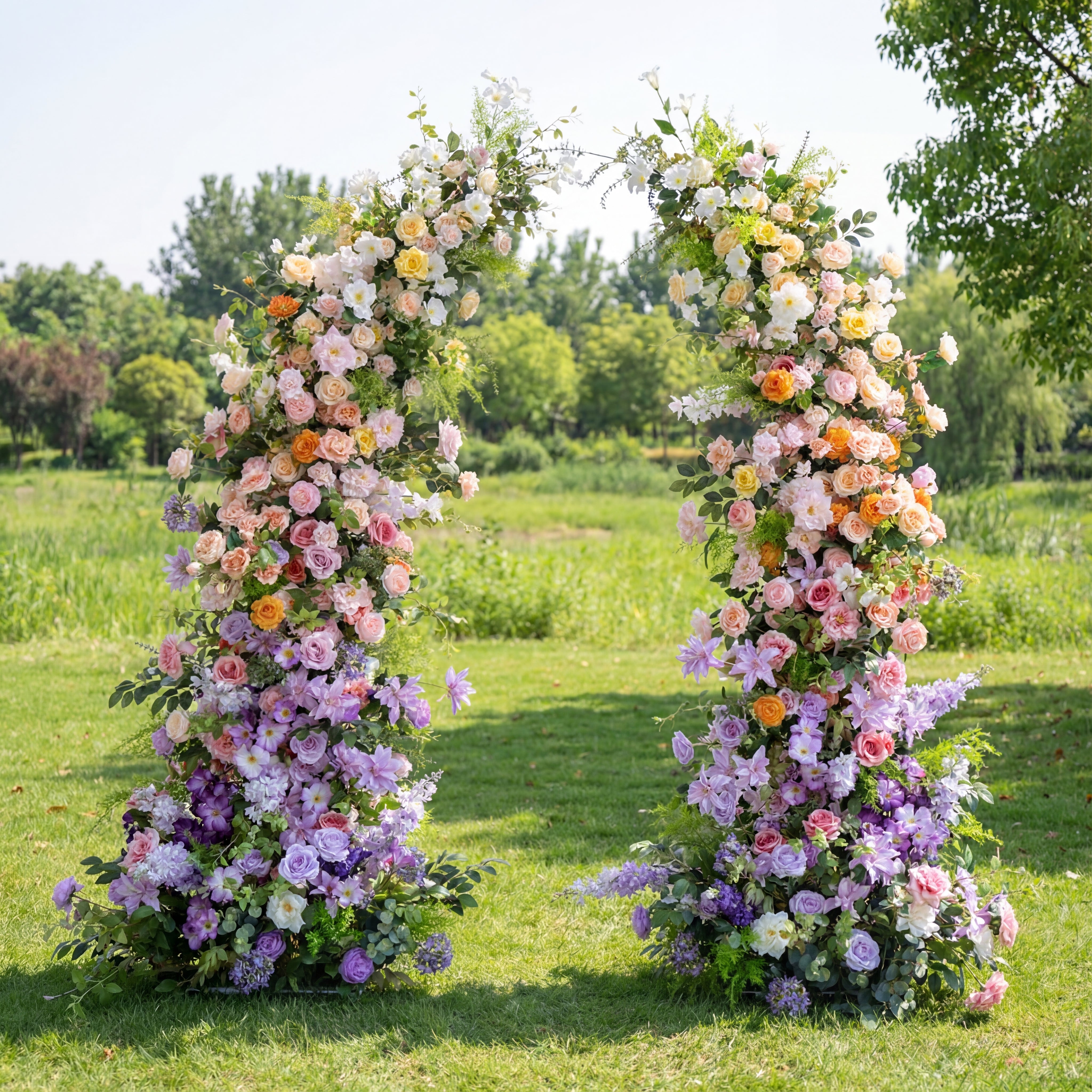 Valar Pastel Bloom Horn Arch, Artificial Floral Backdrop, Elegant Wedding Ceremony Decor, Vibrant Event Photography Prop VA-344