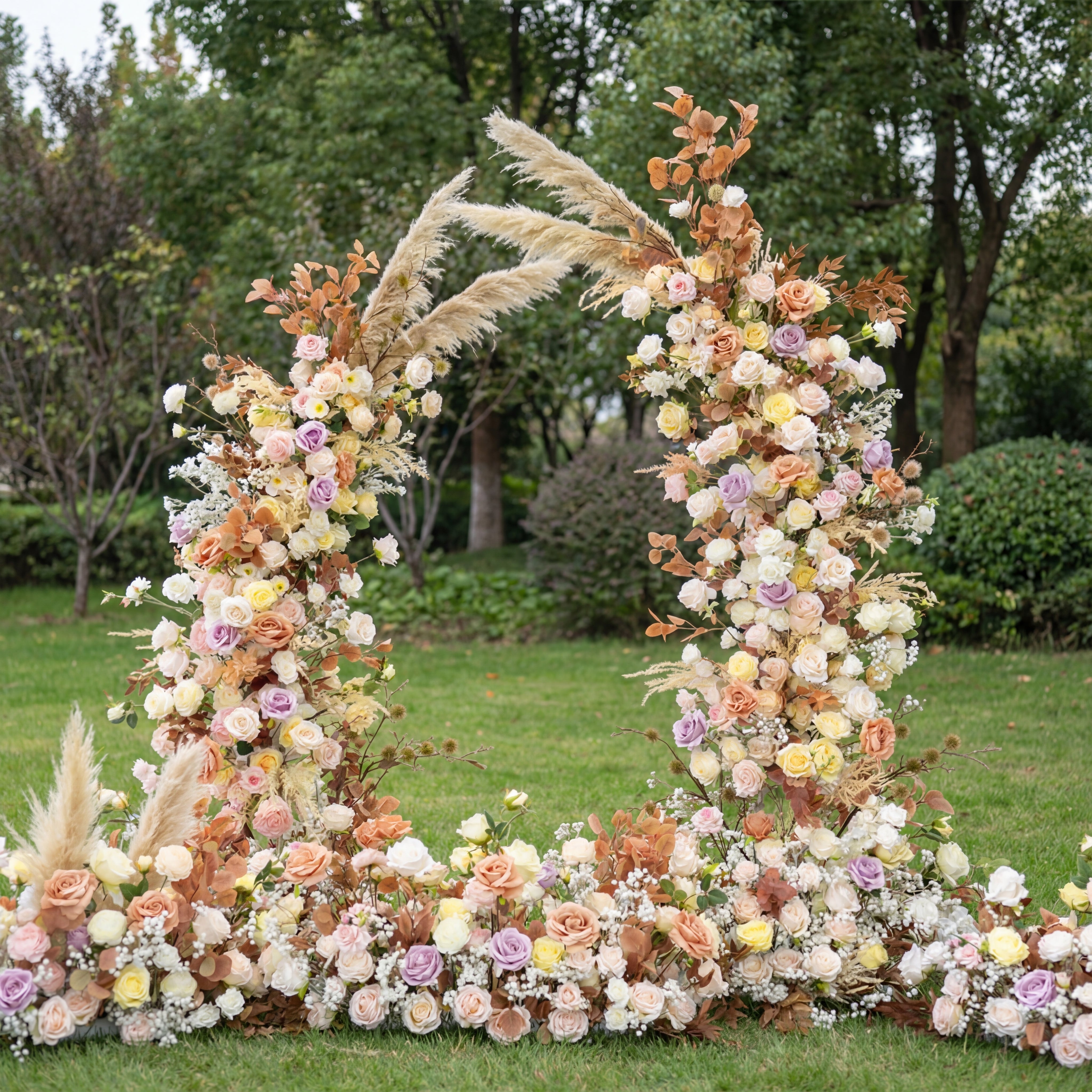 Valar Pampas Reed Horn Arch, Artificial Floral Backdrop, Boho Wedding Ceremony Decor, Rustic Event Photography Prop VA-347