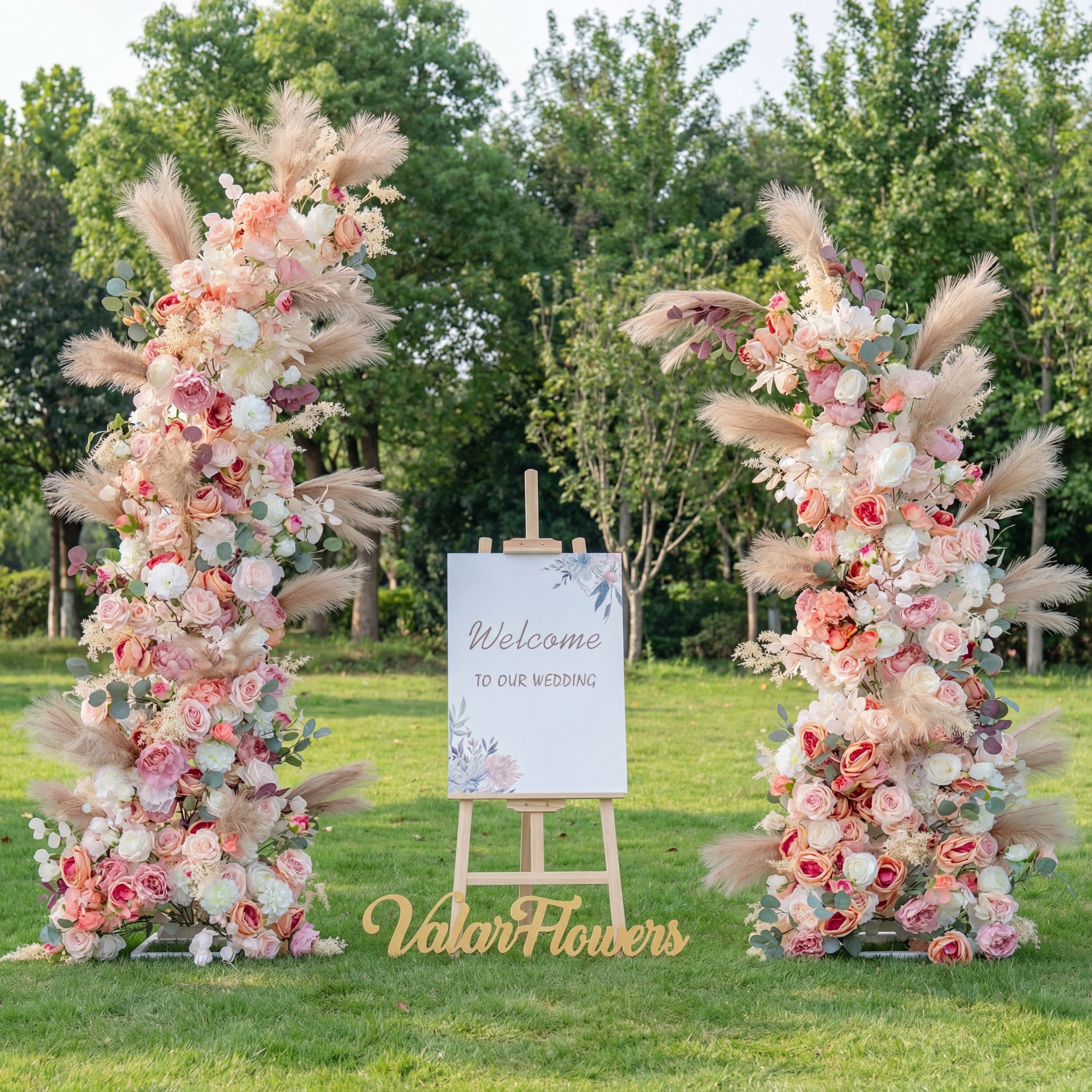 Valar Blush Pink & Cream Horn Arch, Artificial Floral Backdrop, Elegan