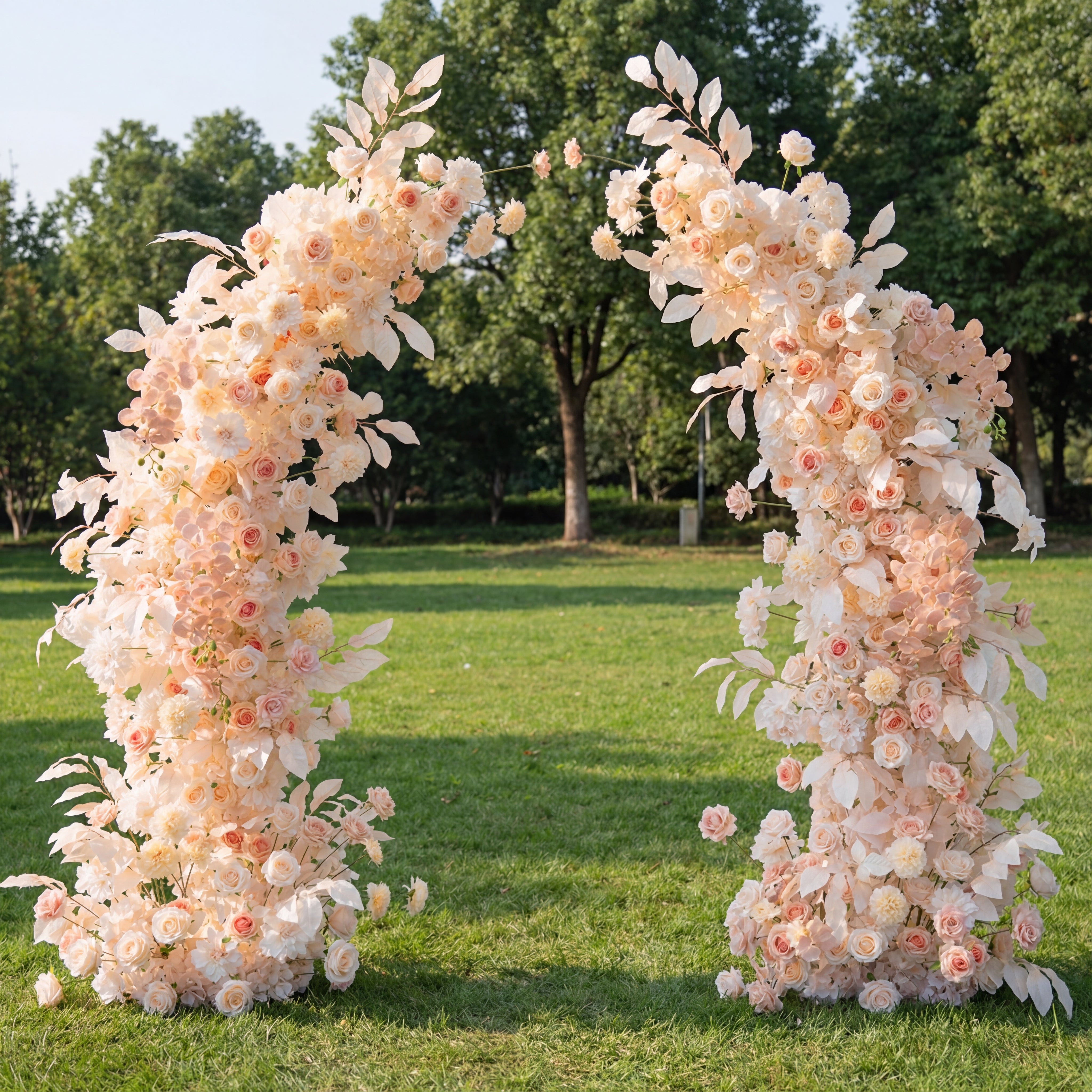Valar Flower Romantic Champagne Wedding Arch with Artificial Flowers for Ceremony & Event Backdrop VA-387