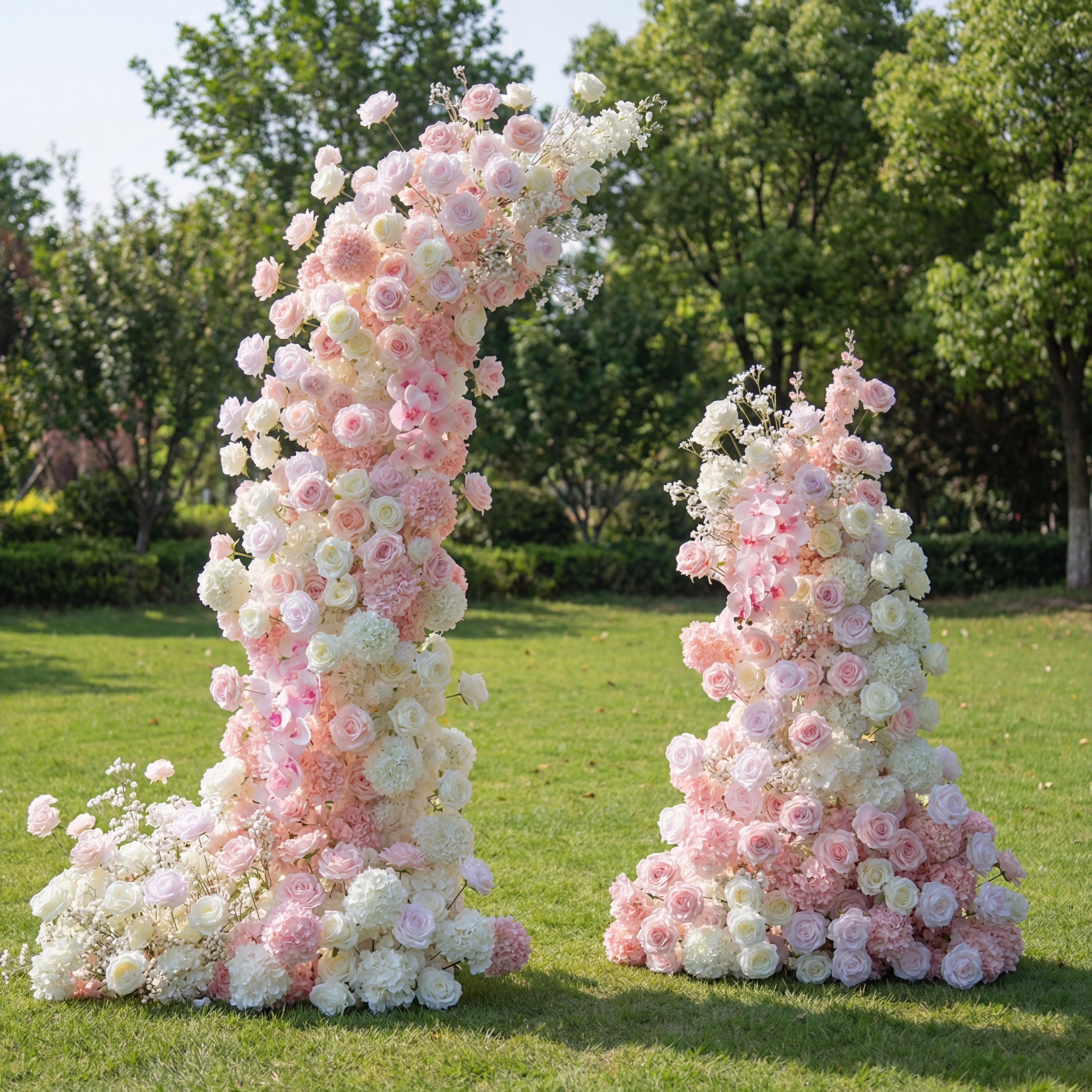 Valar Blush Pink & White Horn Arch, Artificial Floral Backdrop, Elegant Wedding Ceremony Decor, Luxurious Event Photography Prop VA-334