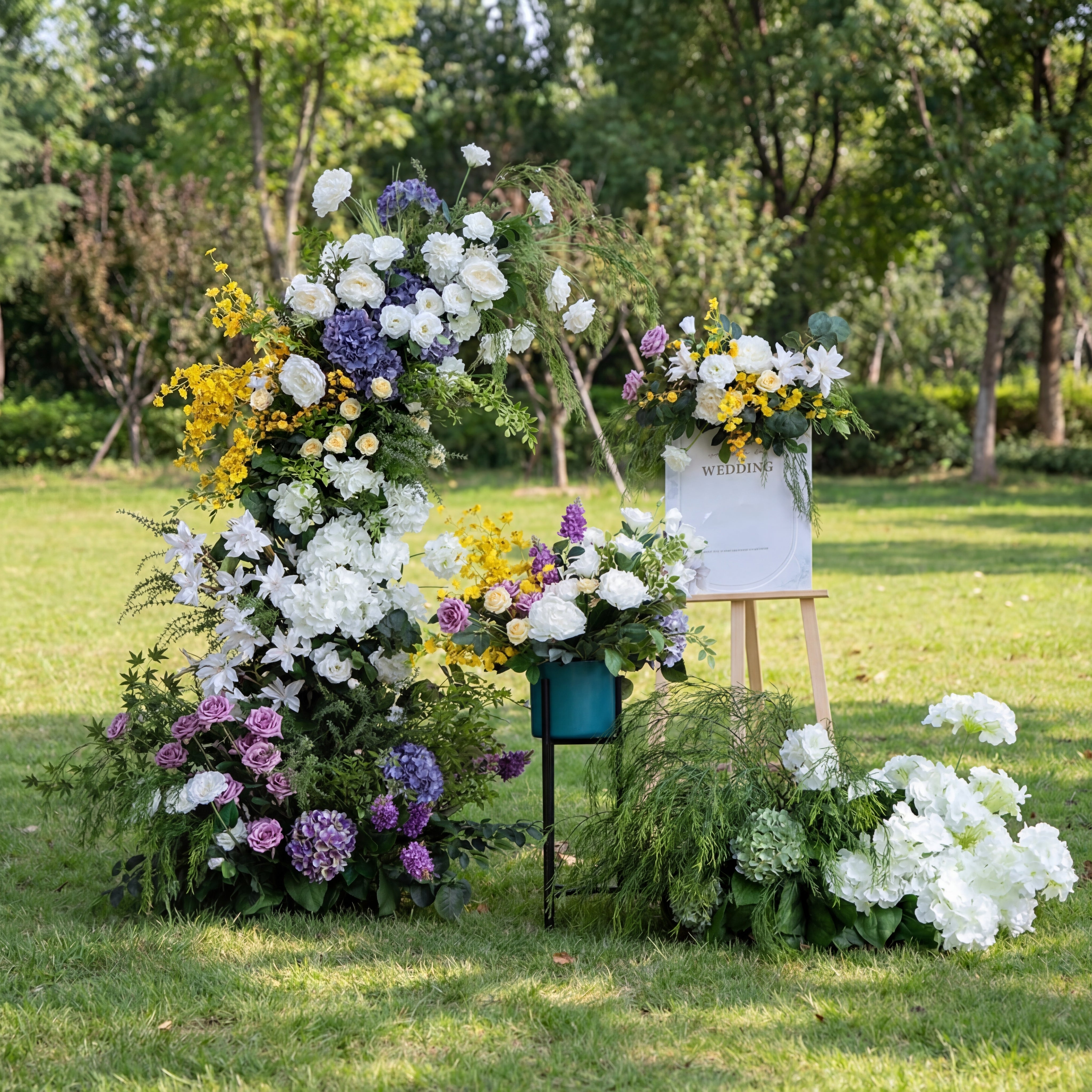 Lush Green and White Floral Wedding Horn Arch, Artificial Flower Arrangement, Elegant Ceremony Backdrop & Event Decor VA-318