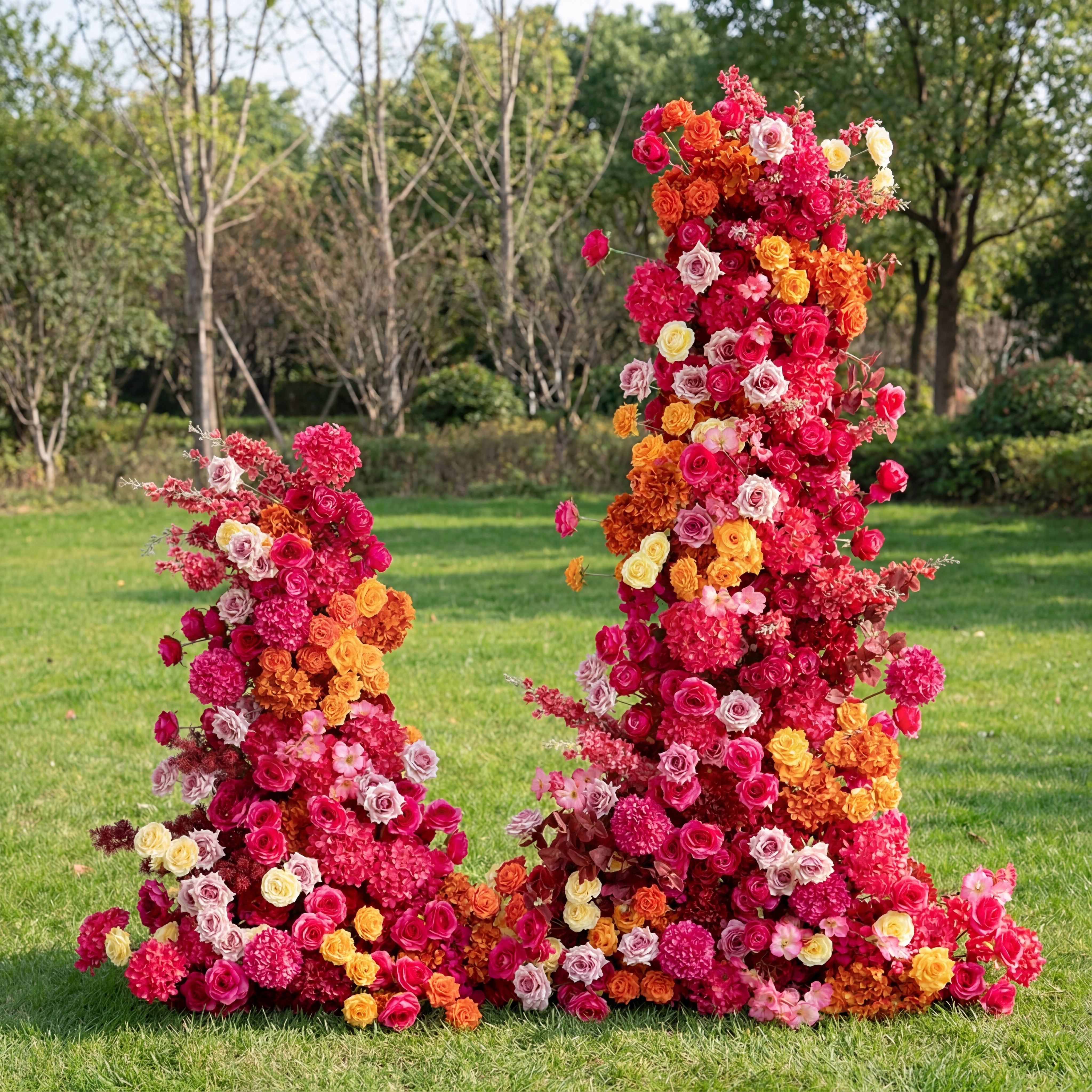 Vivid Red and Yellow Artificial Floral Arrangement – Wall Backdrop for Wedding or Event VA-371