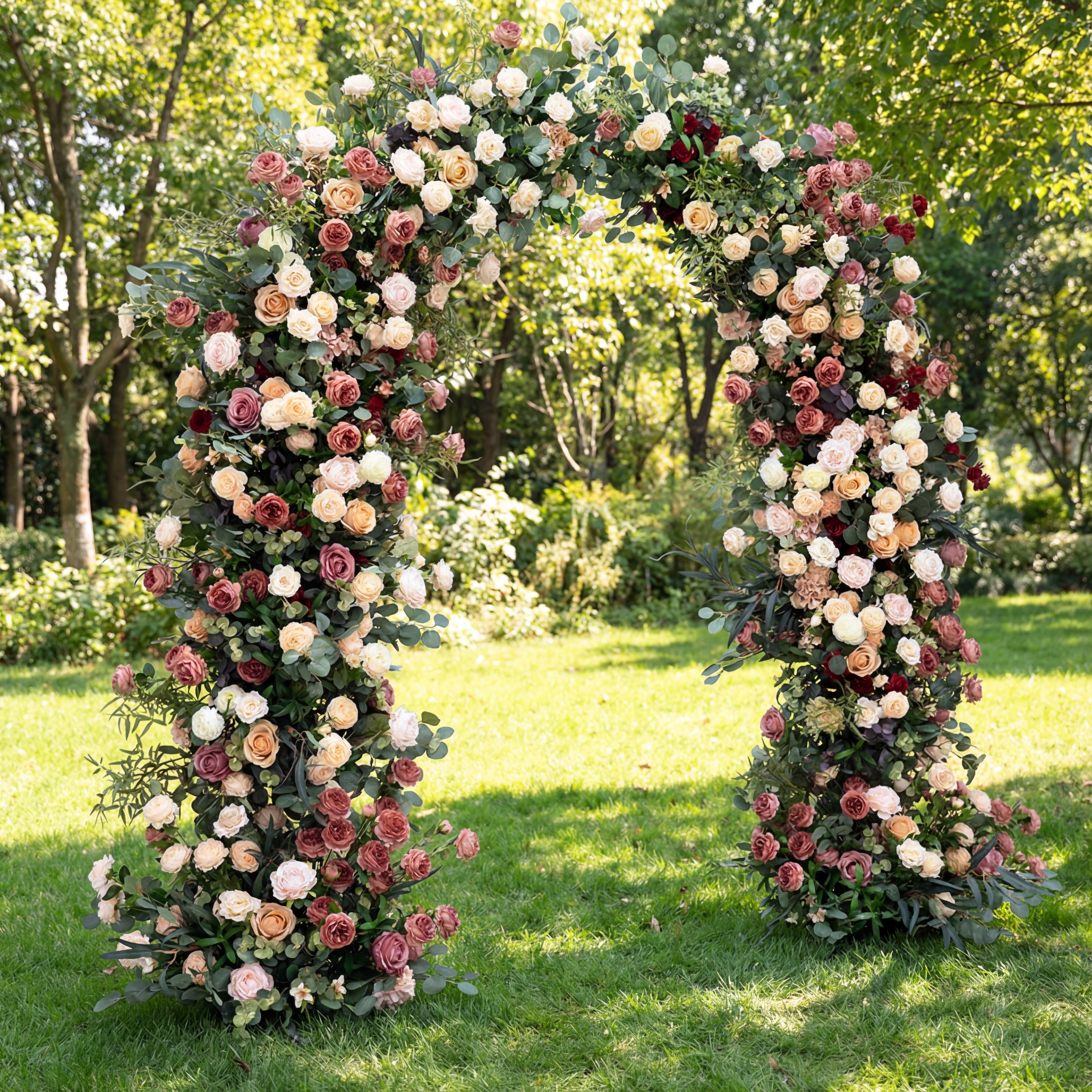 Warm Toned Faux Floral Arch – Vintage-Inspired Wedding Backdrop for Indoor and Outdoor Events VA-357