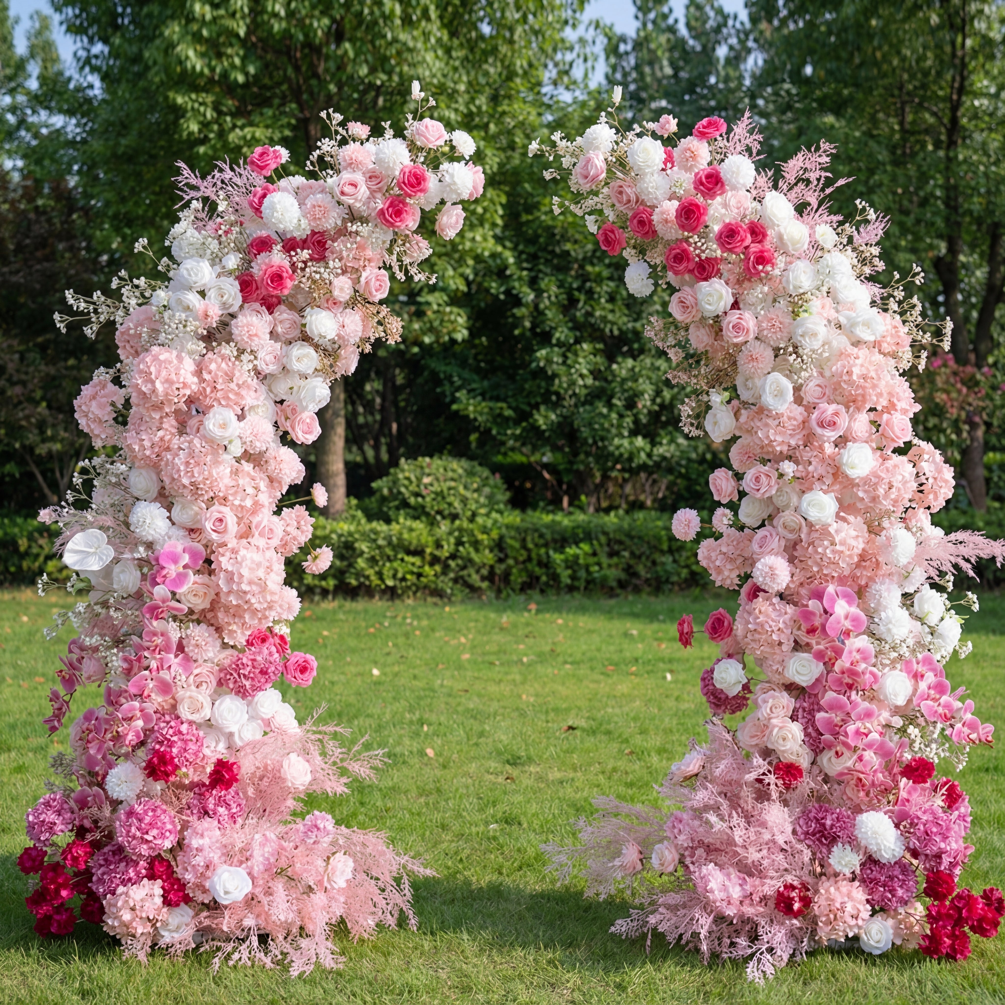 Valar Romantic Pink Horn Arch, Artificial Floral Backdrop, Proposal & Wedding Ceremony Decor, Elegant Event Photography Prop VA-341