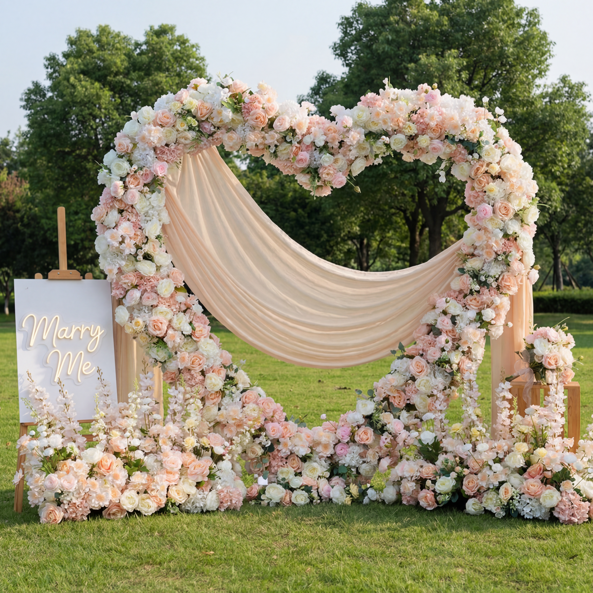 Luxury 5D Pink Heart-Shaped Floral Wedding Backdrop, Artificial Flower Arrangement Decor, Romantic Flower Arch Stand HA-401