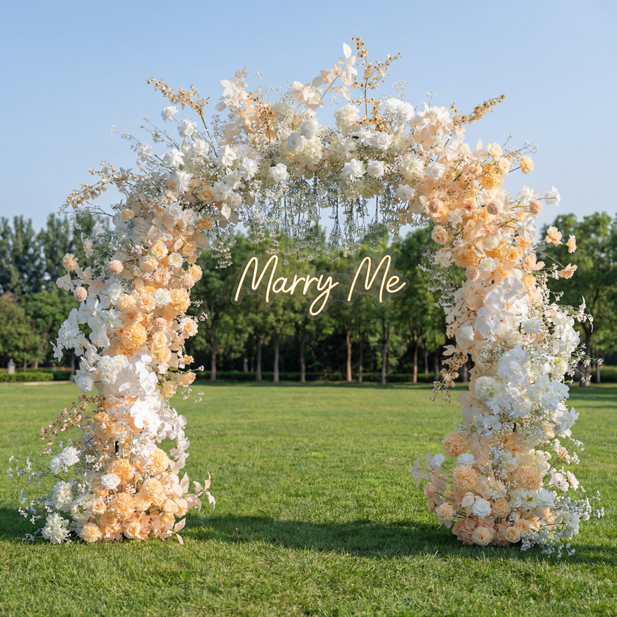 Valar Flower Champagne White Floral Wedding Arch – Luxury Faux Flower Arch for Ceremony & Event Backdrop VA-392