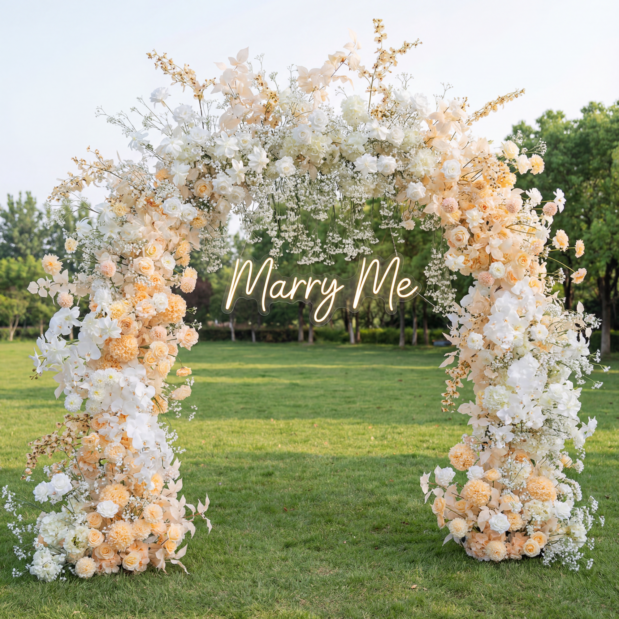 Valar Flower Champagne White Floral Wedding Arch – Luxury Faux Flower Arch for Ceremony & Event Backdrop VA-392