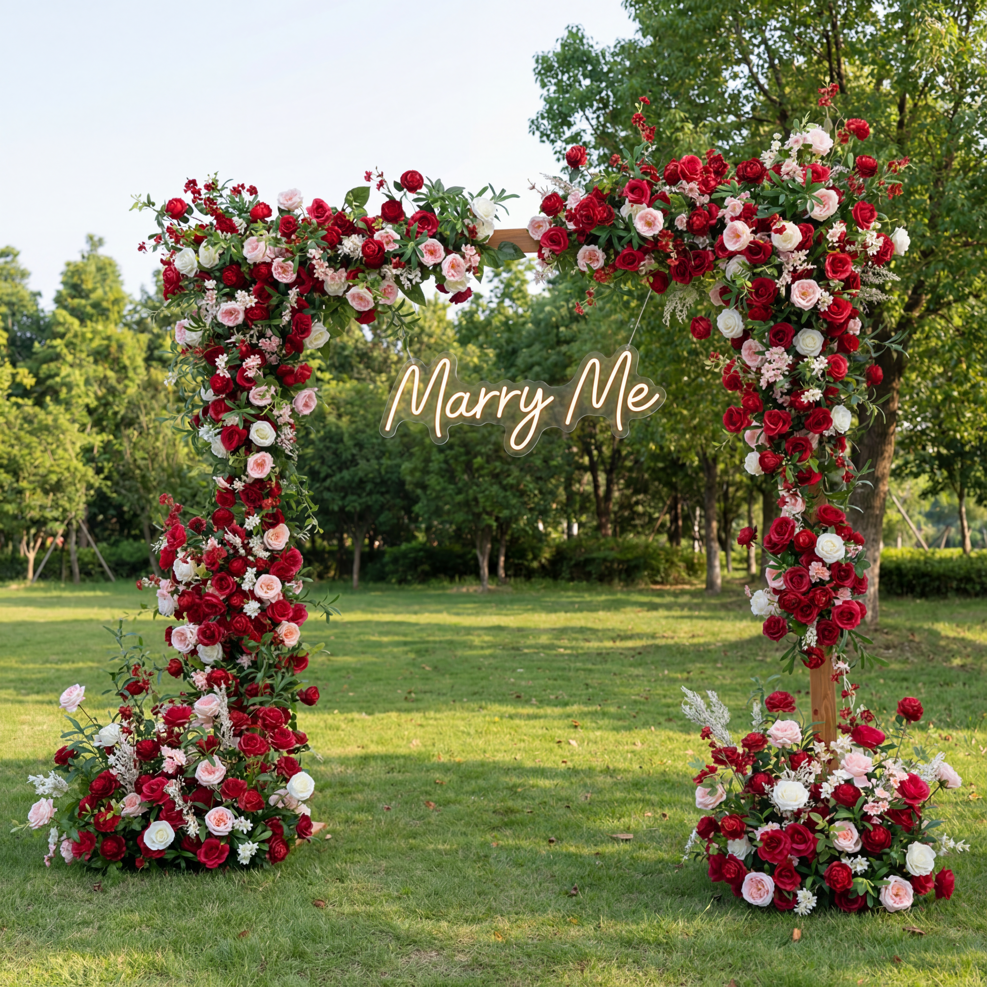 Valar Flower Red Rose Floral Wedding Arch – Luxury Faux Flower Arch for Ceremony & Event Backdrop FA-314