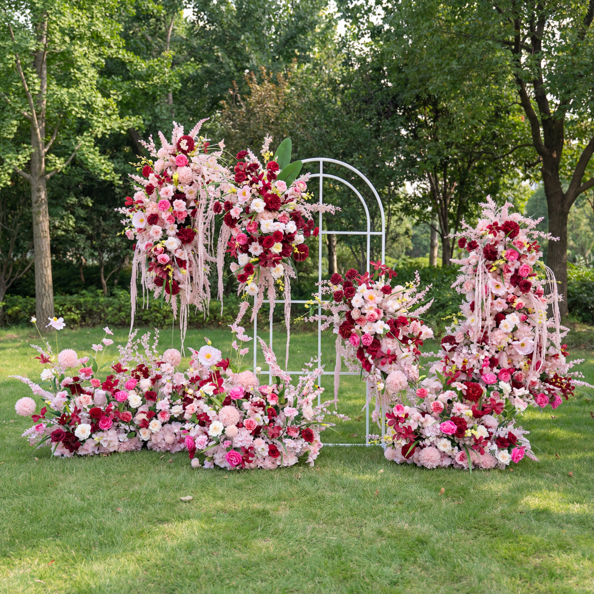 Valar Flower Romantic Pink & Burgundy Faux Floral Arrangement Set – Wedding & Event Decor FA-316