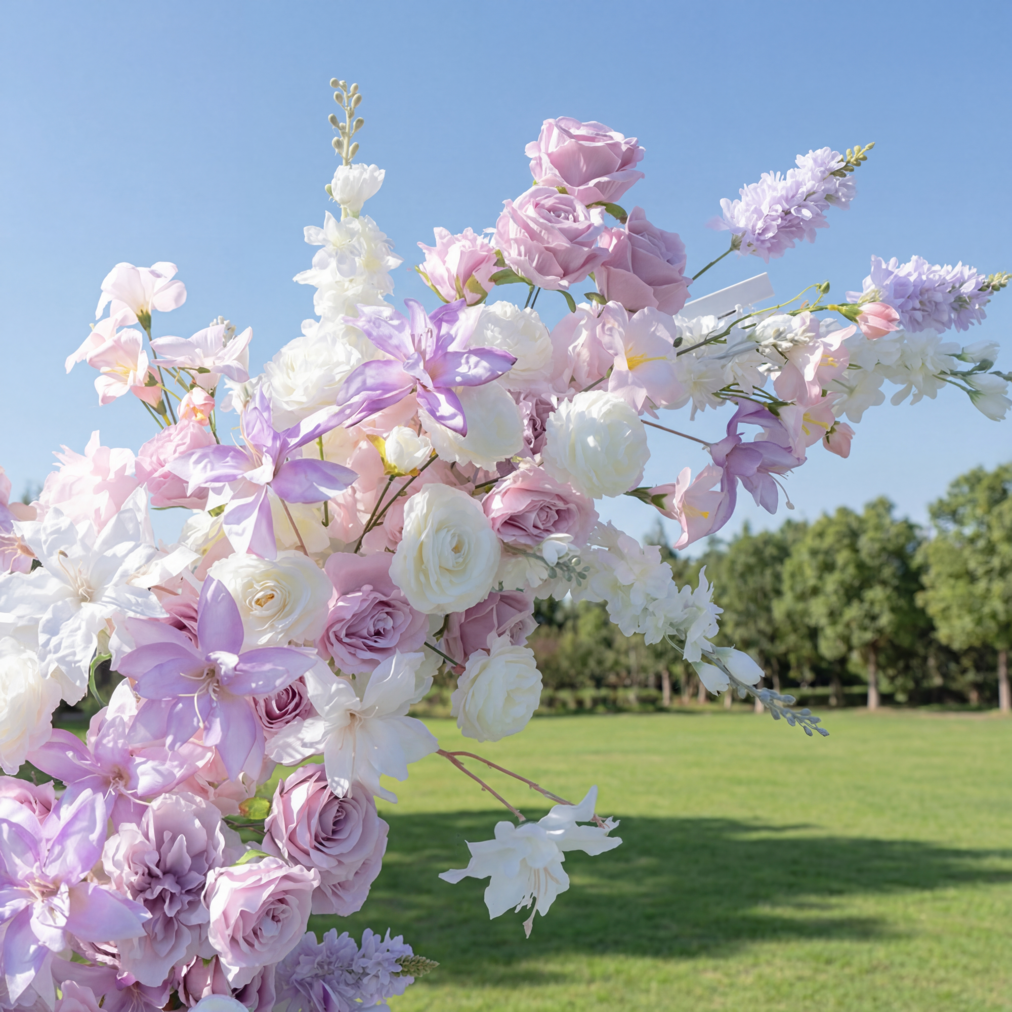 Valar Flower Soft Pink & Lavender Faux Floral Arch Set for Outdoor Wedding Ceremony VA-393