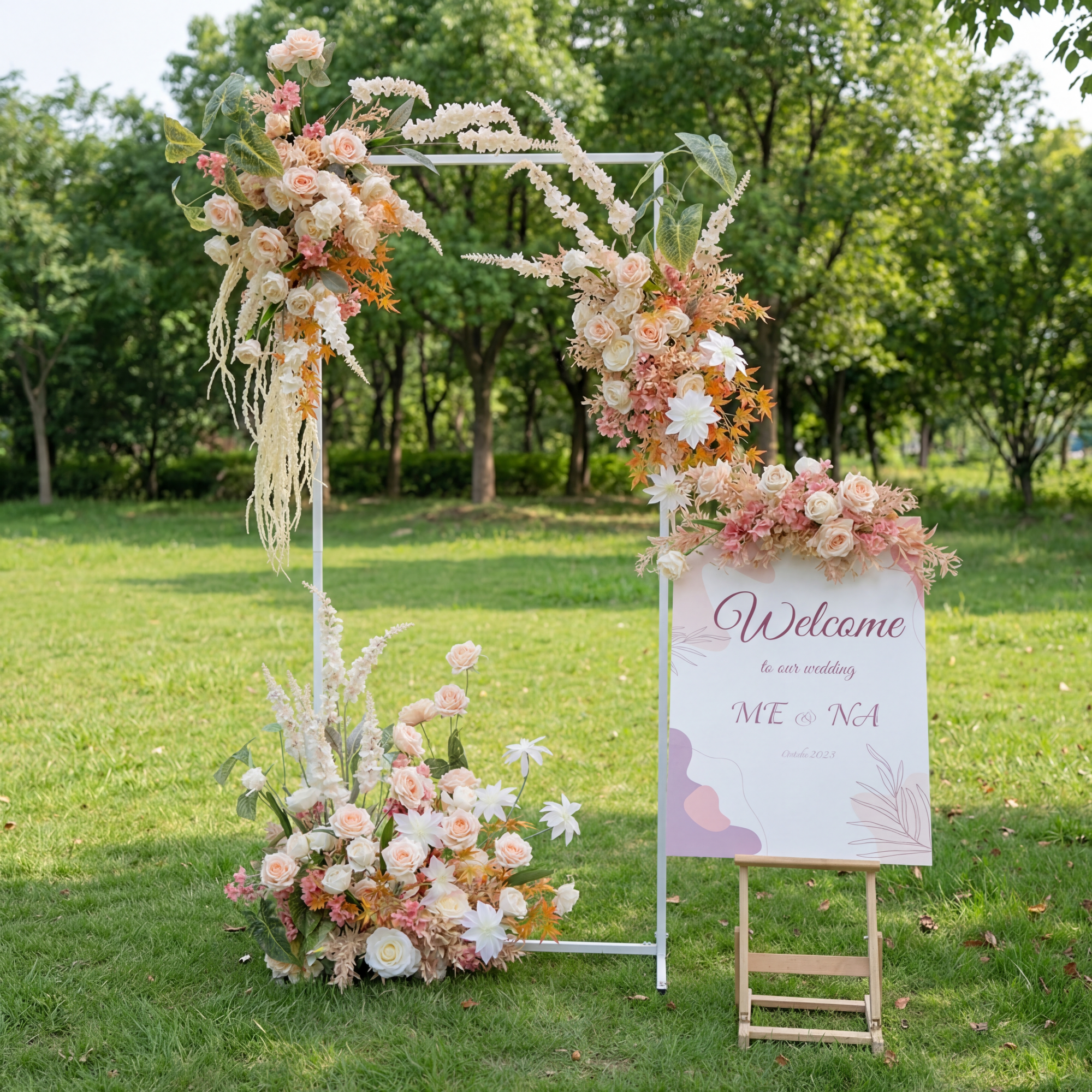 샴페인 플로랄 아치 및 센터피스, 인공 웨딩 배경, 약혼 파티 장식, 이벤트 간판 FA-206