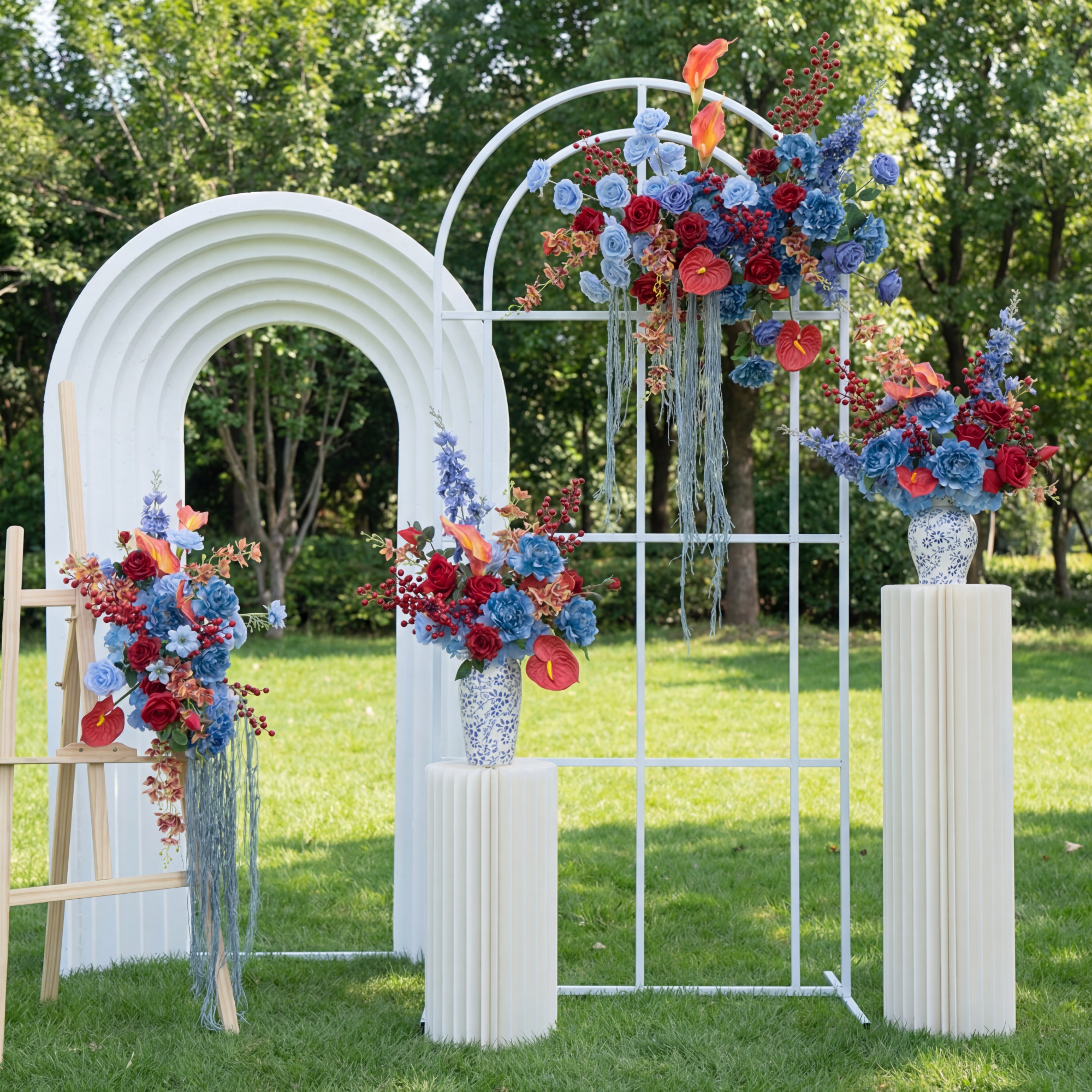 샴페인 플로랄 아치 및 센터피스, 인공 웨딩 배경, 약혼 파티 장식, 이벤트 간판 FA-206