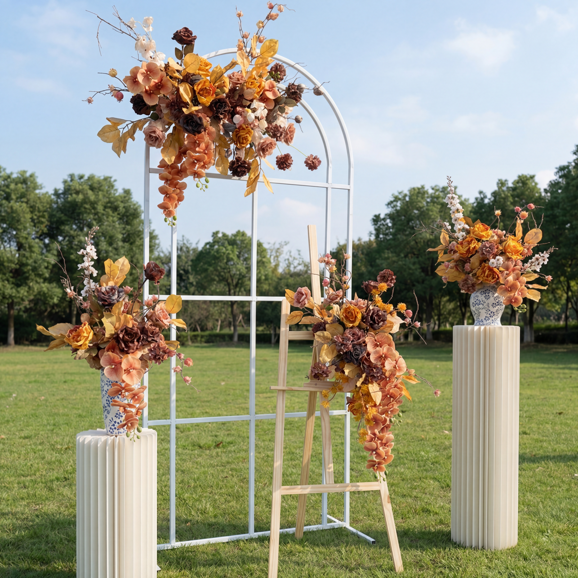 샴페인 플로랄 아치 및 센터피스, 인공 웨딩 배경, 약혼 파티 장식, 이벤트 간판 FA-206