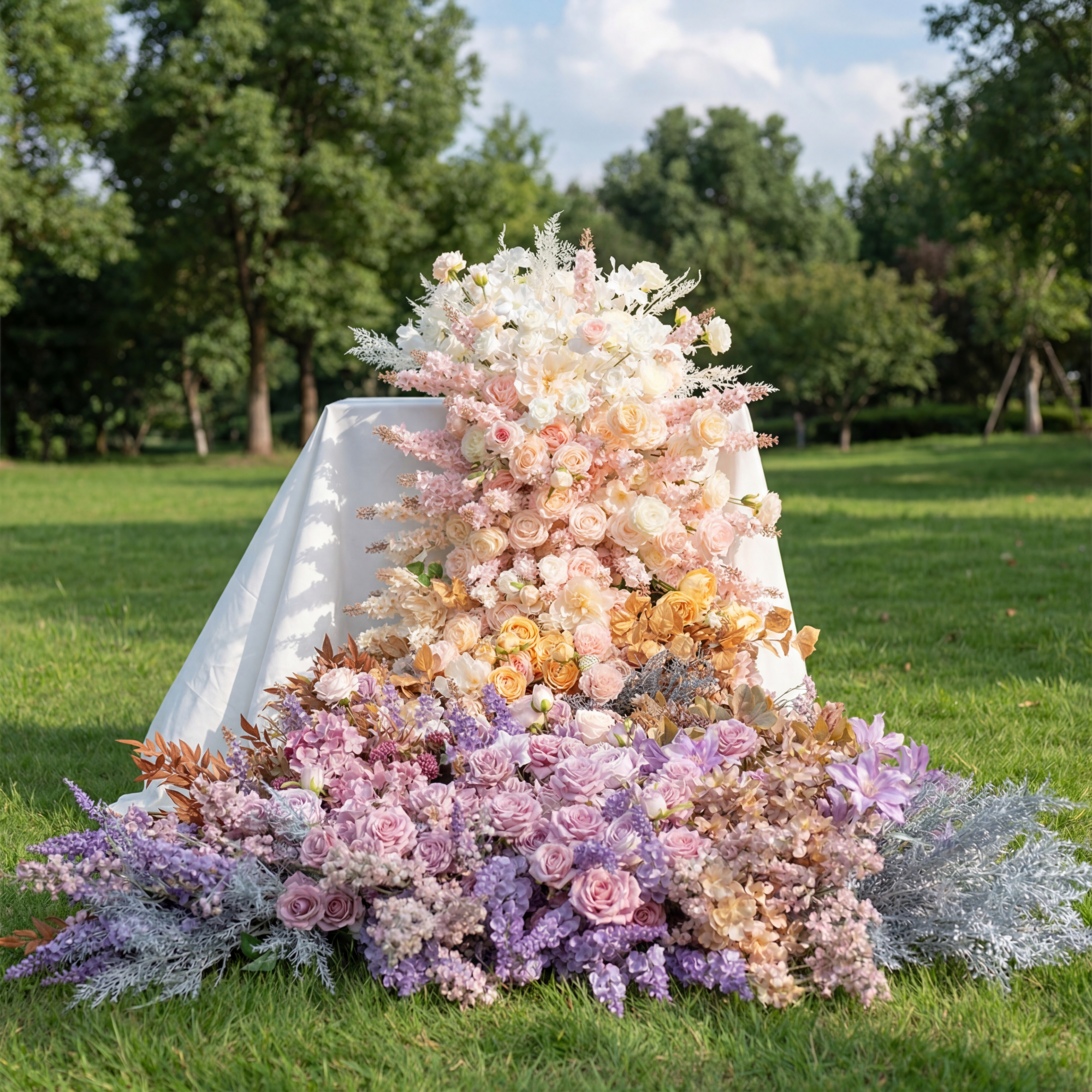 우아한 핑크와 라벤더 꽃무늬 웨딩 테이블 러너, 인공 꽃 장식, 리셉션 장식 및 이벤트 디스플레이 FA-214