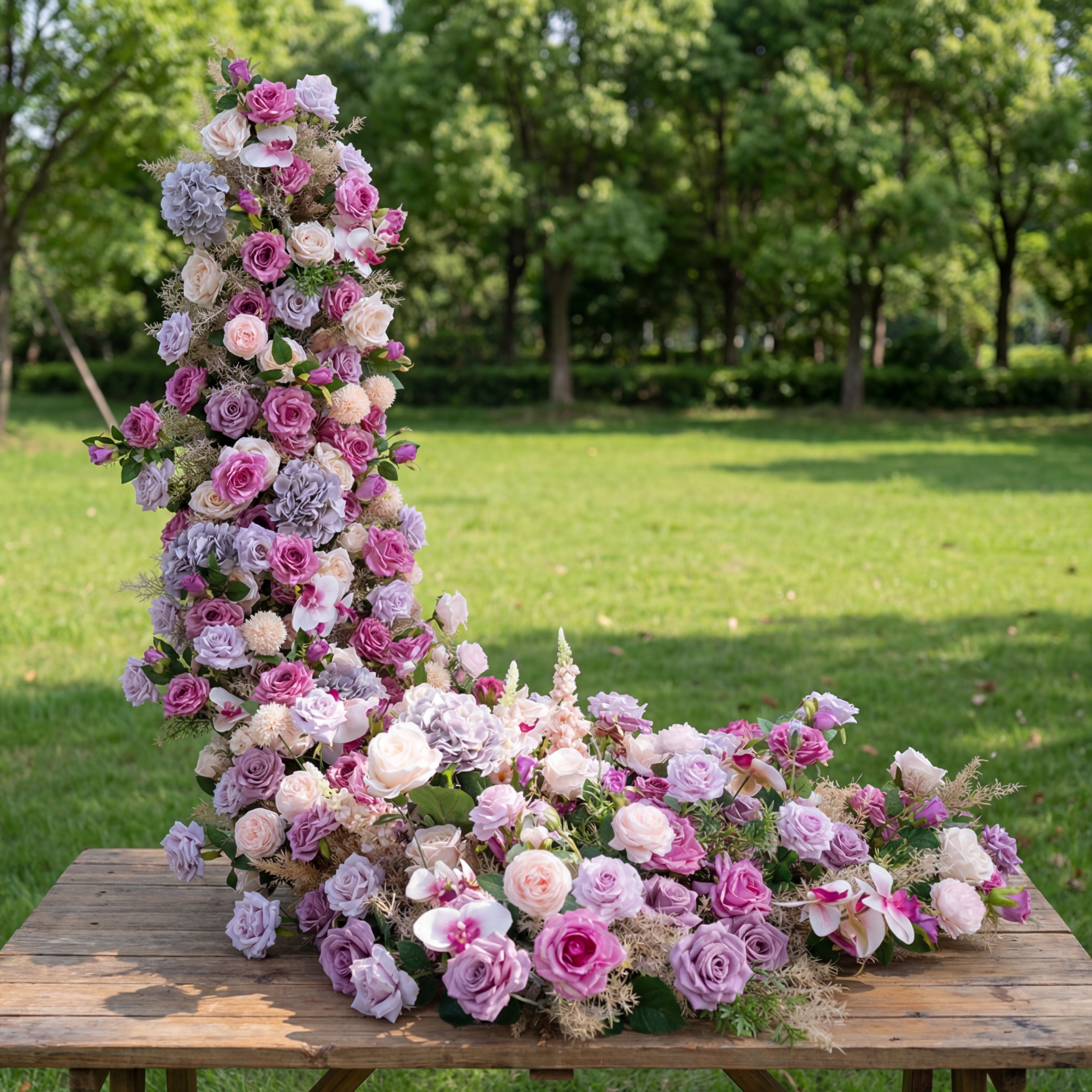 Romantic Mauve and Blush Faux Floral Table Runner, Elegant Cascading Flowers for Special Occasions FA-238