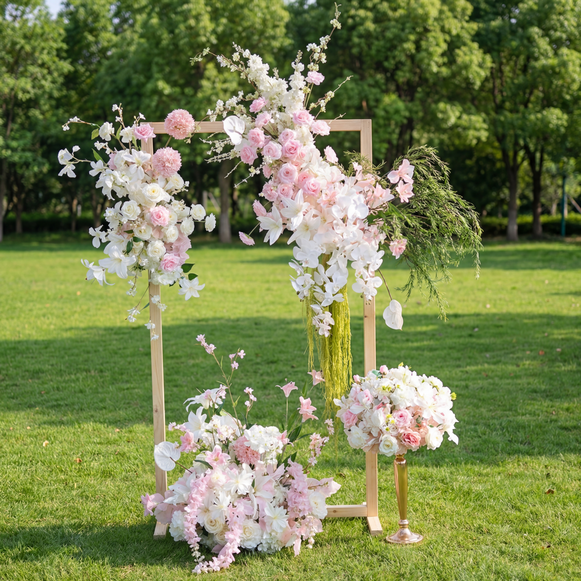 우아한 파란색과 흰색 꽃 장식 결혼식 아치, 인공 꽃 배열, 의식 배경 및 이벤트 장식 FA-211