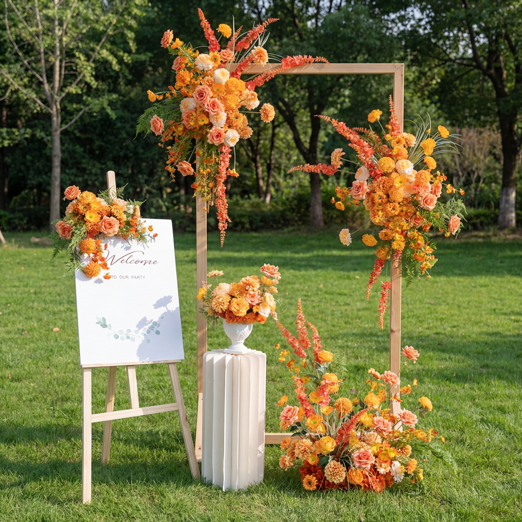 우아한 파란색과 흰색 꽃 장식 결혼식 아치, 인공 꽃 배열, 의식 배경 및 이벤트 장식 FA-211