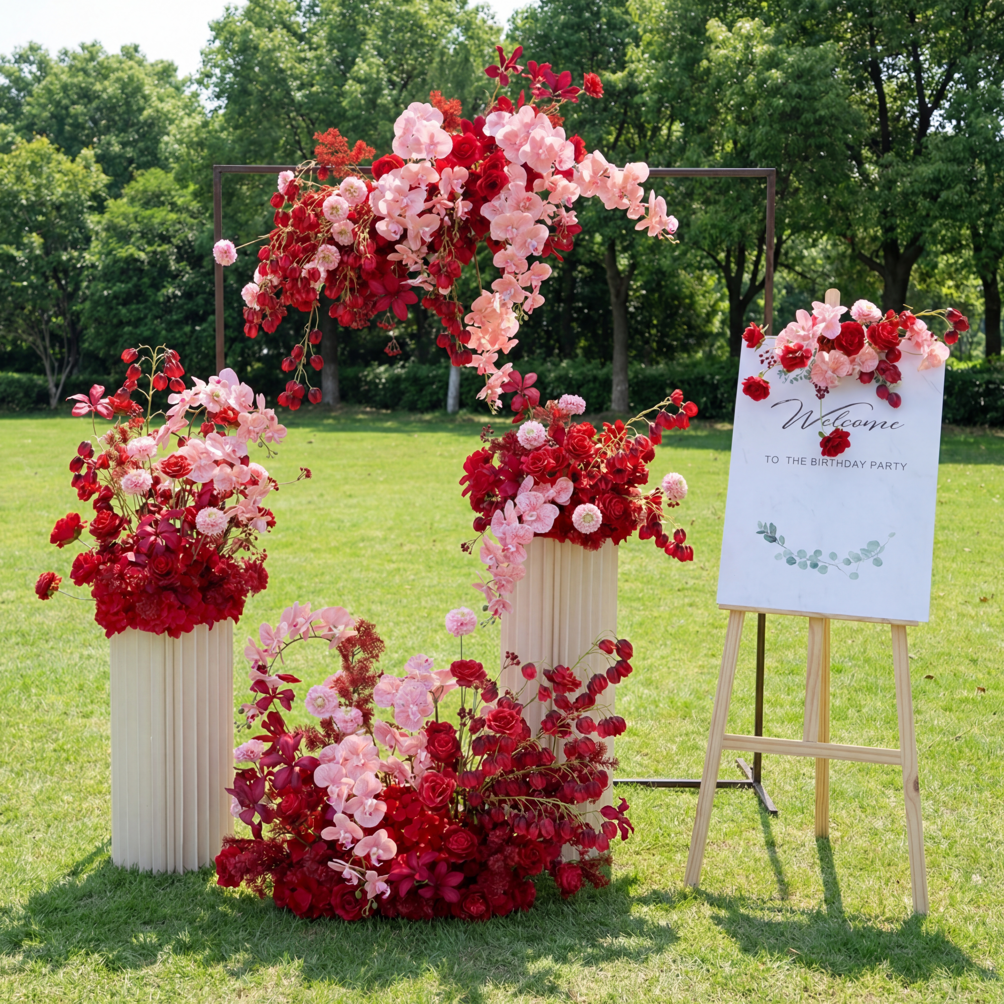 우아한 파란색과 흰색 꽃 장식 결혼식 아치, 인공 꽃 배열, 의식 배경 및 이벤트 장식 FA-211