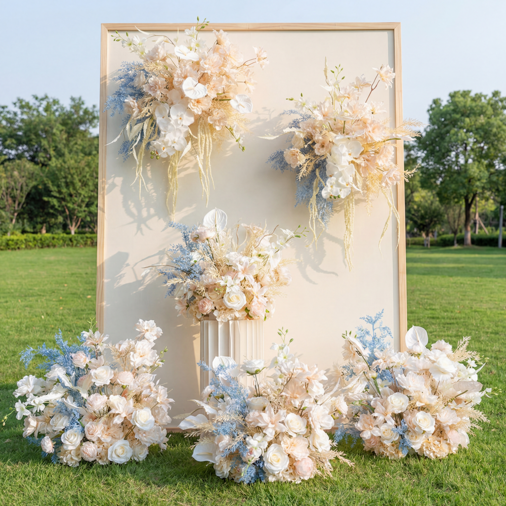 Vintage-Inspired Blue and Beige Artificial Flower Collection – Welcome