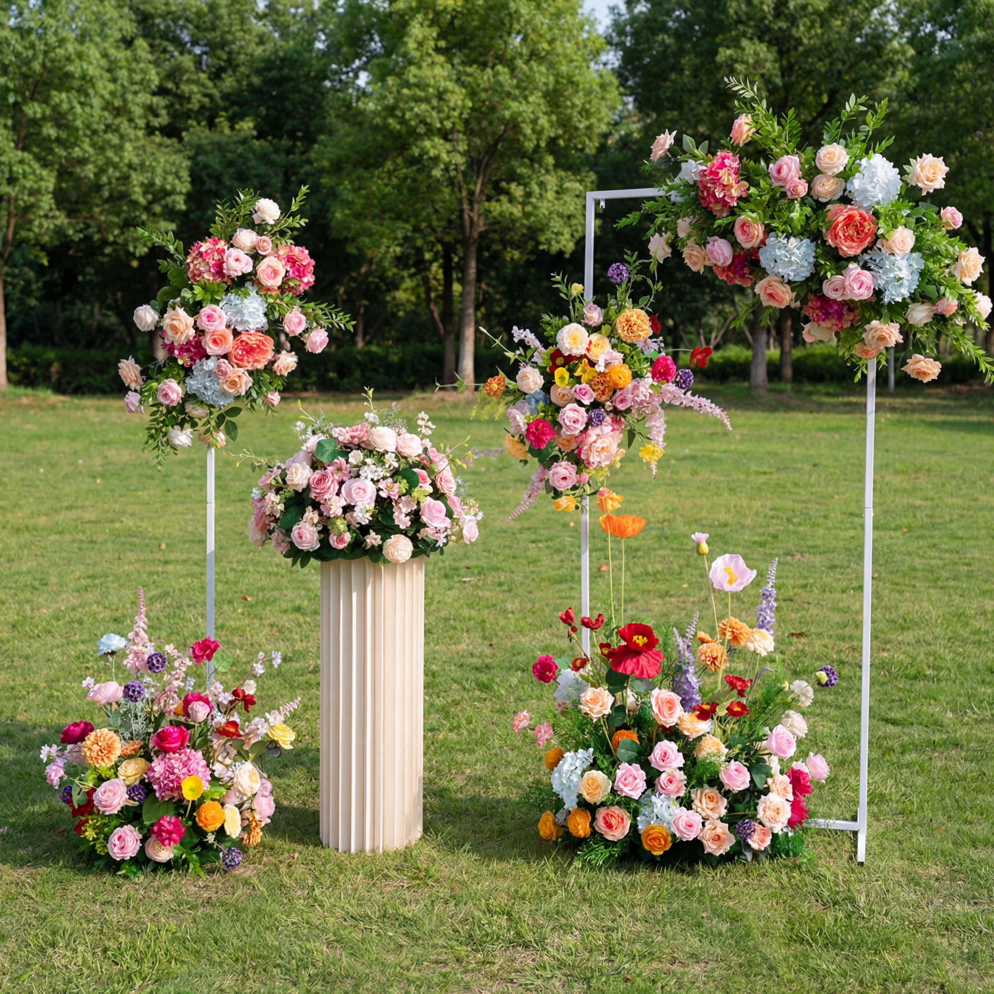 Buntes Kunstblumen-Set – Freistehende Kunstblumeninstallation für Hochzeits- und Eventdekoration FA-243