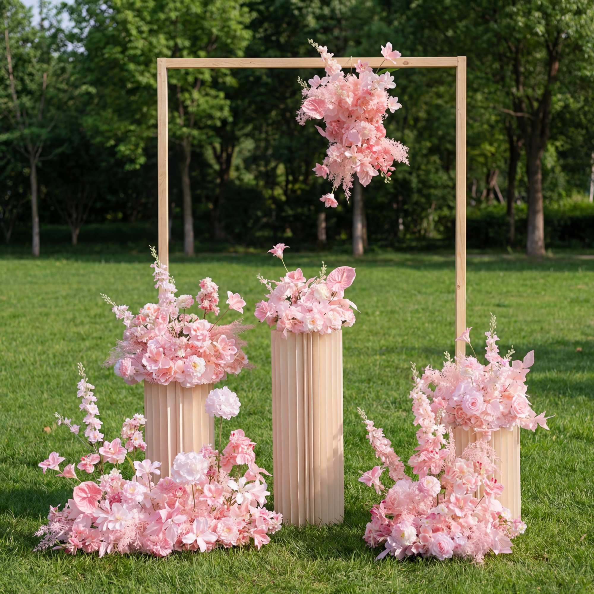 Pfirsich-weißes Kunstblumenarrangement – ​​Romantisches Event-Tisch- und Schild-Styling-Set FA-263