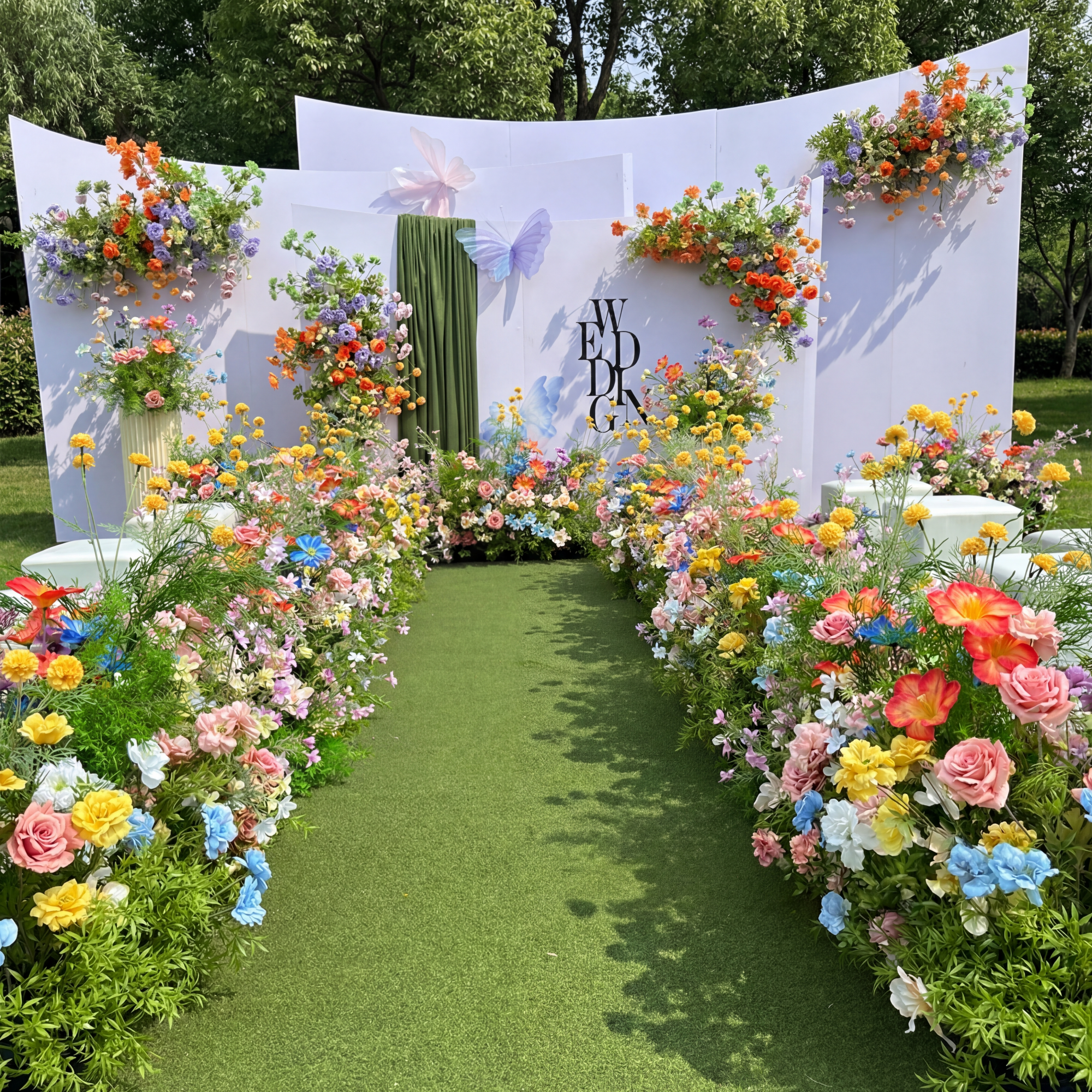 우아한 파란색과 흰색 꽃 장식 결혼식 아치, 인공 꽃 배열, 의식 배경 및 이벤트 장식 FA-211