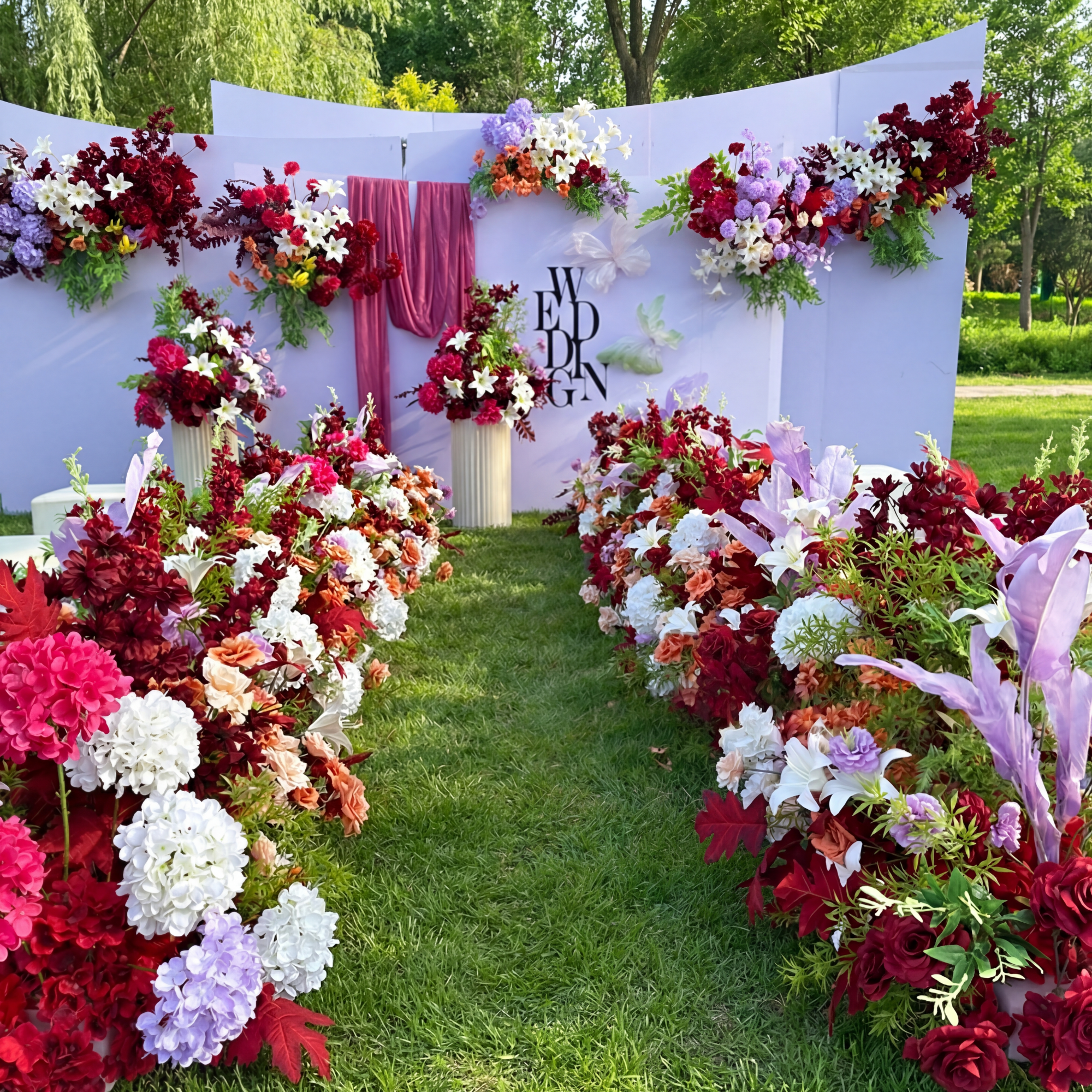 우아한 파란색과 흰색 꽃 장식 결혼식 아치, 인공 꽃 배열, 의식 배경 및 이벤트 장식 FA-211