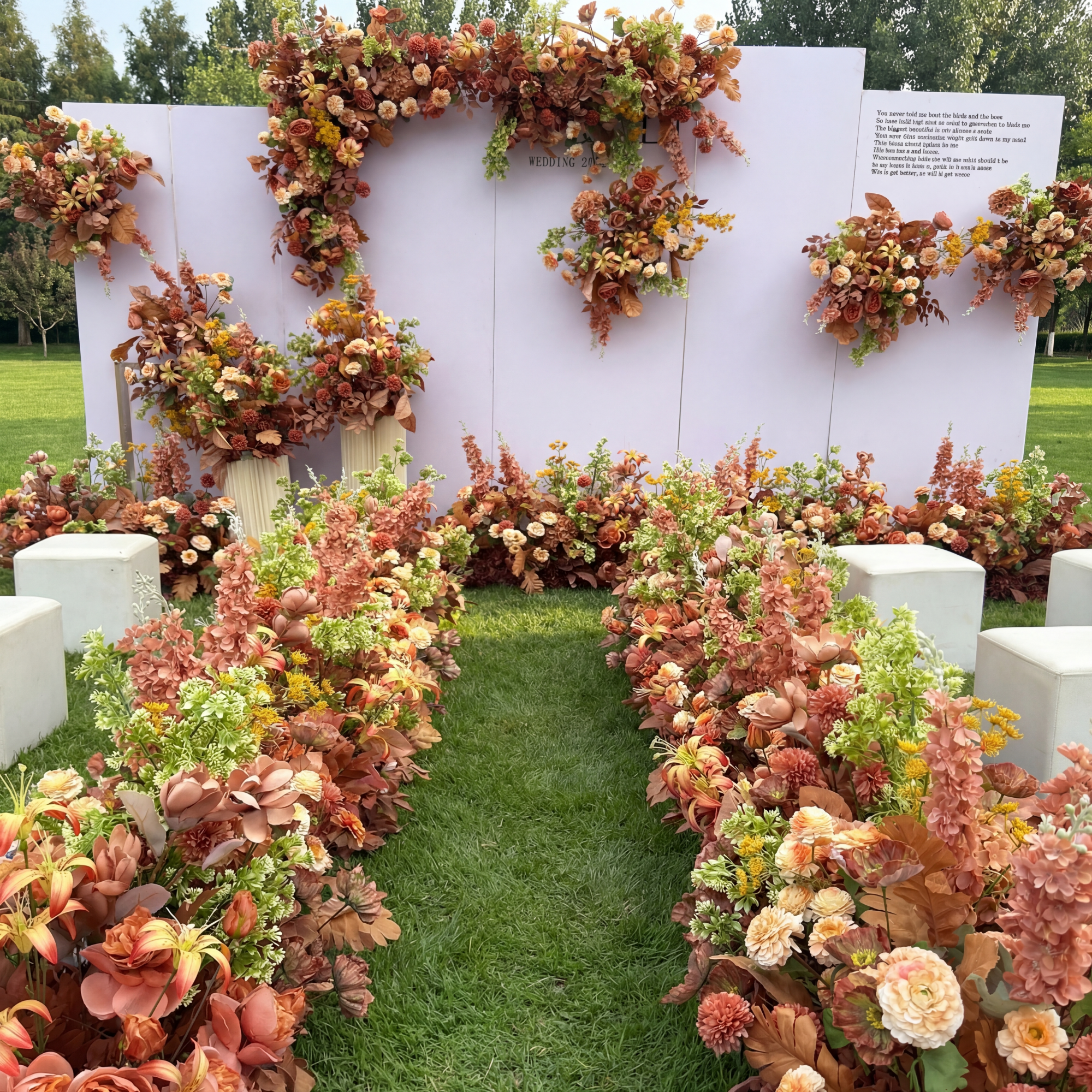 우아한 파란색과 흰색 꽃 장식 결혼식 아치, 인공 꽃 배열, 의식 배경 및 이벤트 장식 FA-211