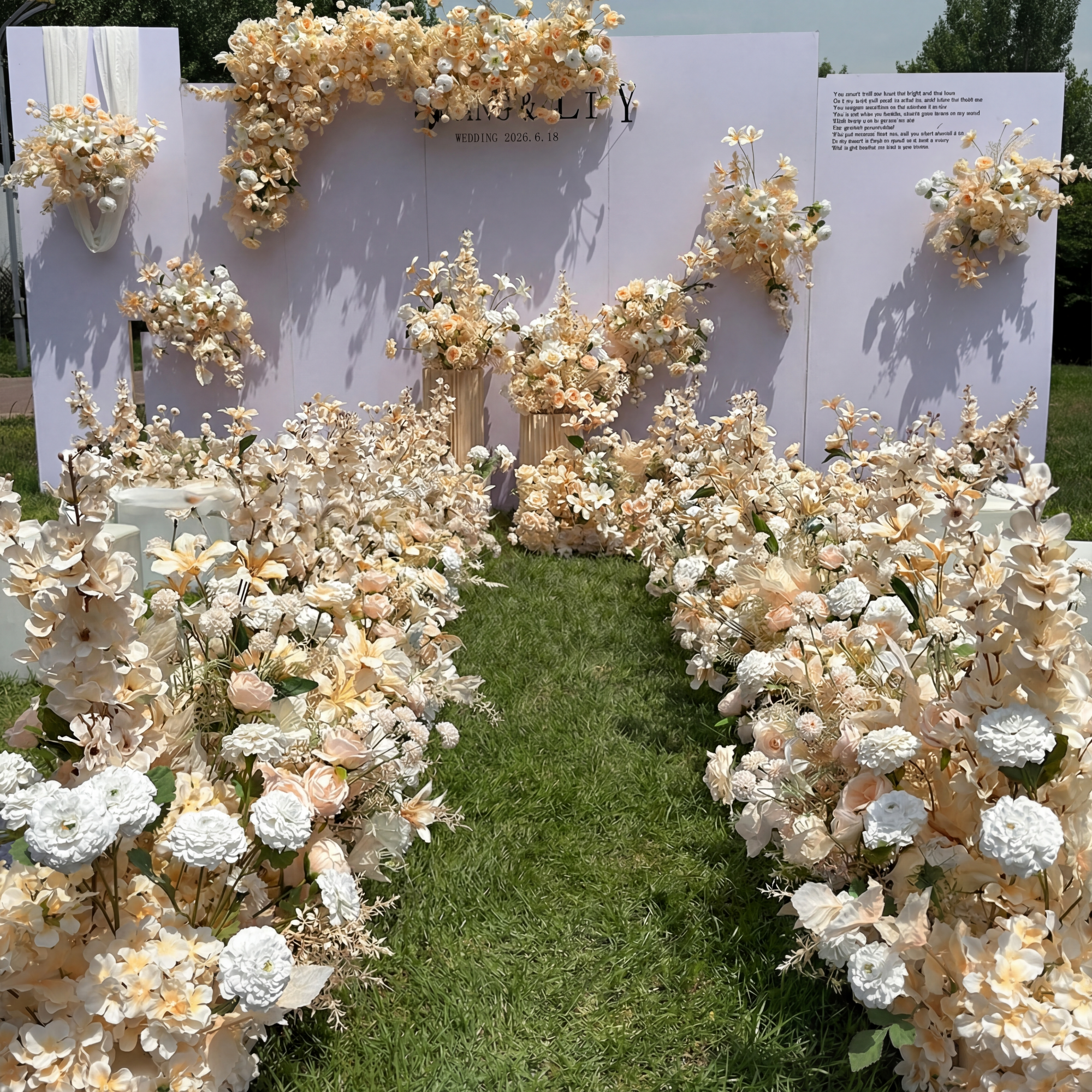 우아한 파란색과 흰색 꽃 장식 결혼식 아치, 인공 꽃 배열, 의식 배경 및 이벤트 장식 FA-211