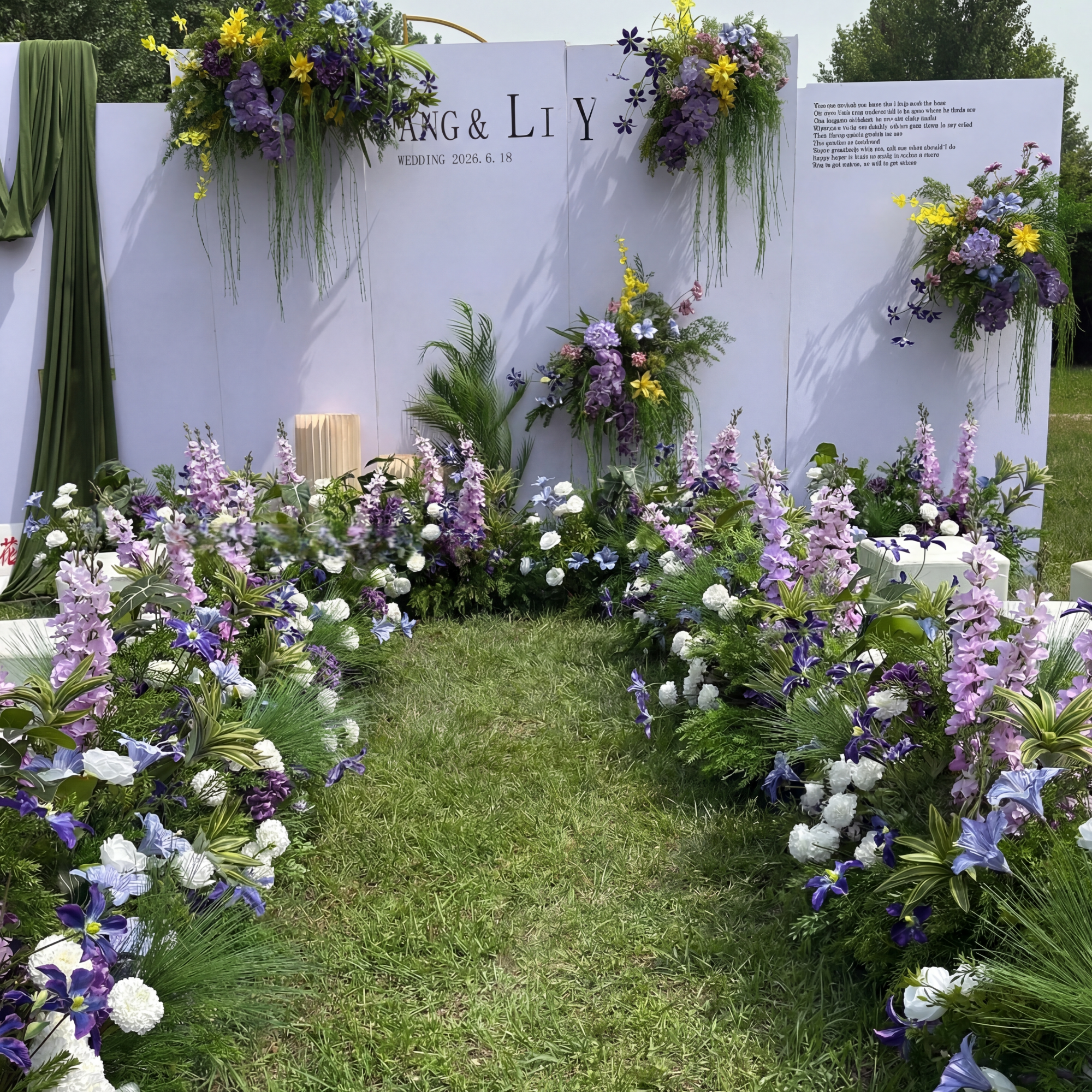 Valar Flower Enchanted Woodland Purple Clematis Aisle Floral Runner — Artificial Wedding Ceremony & Pathway Decor WF-112