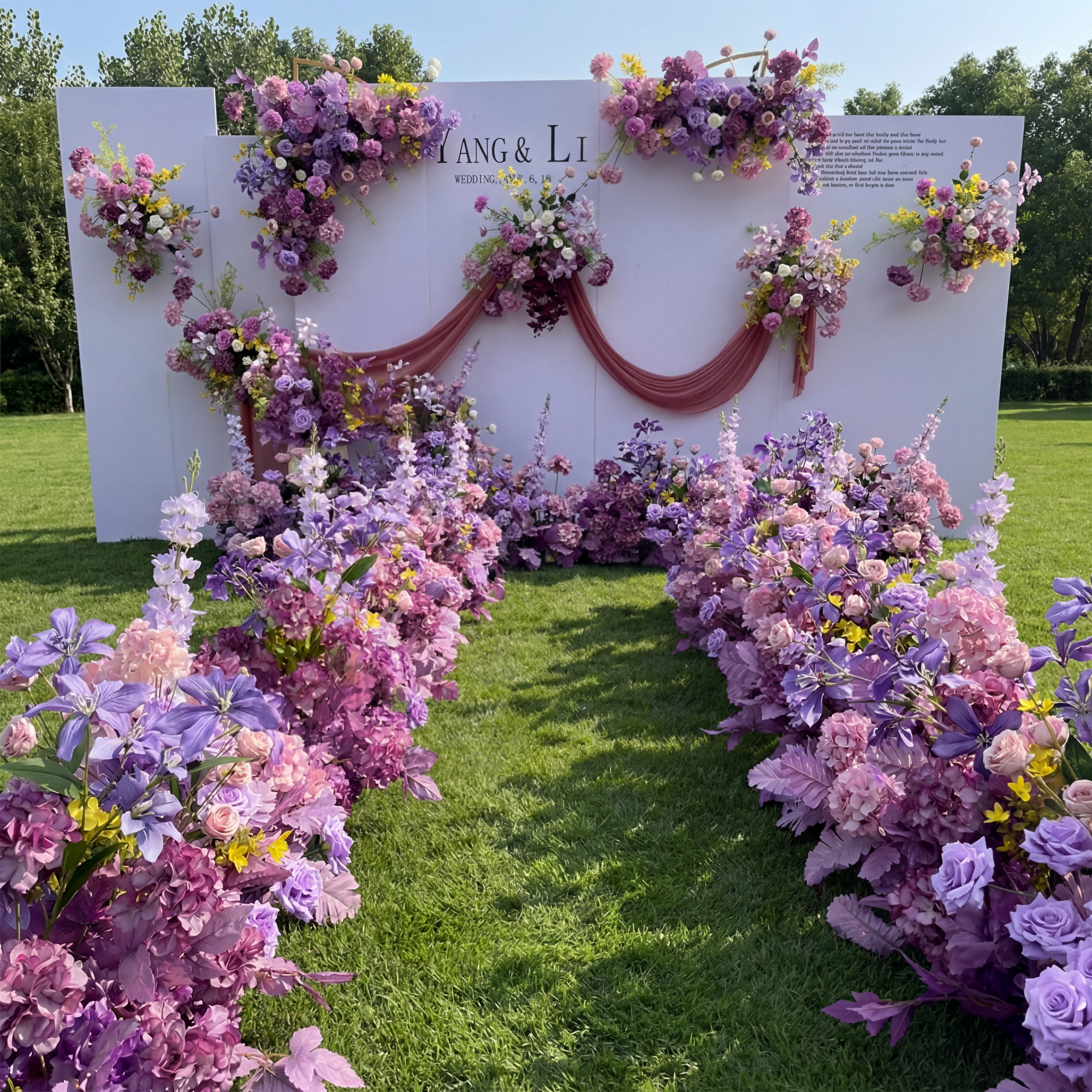 우아한 파란색과 흰색 꽃 장식 결혼식 아치, 인공 꽃 배열, 의식 배경 및 이벤트 장식 FA-211