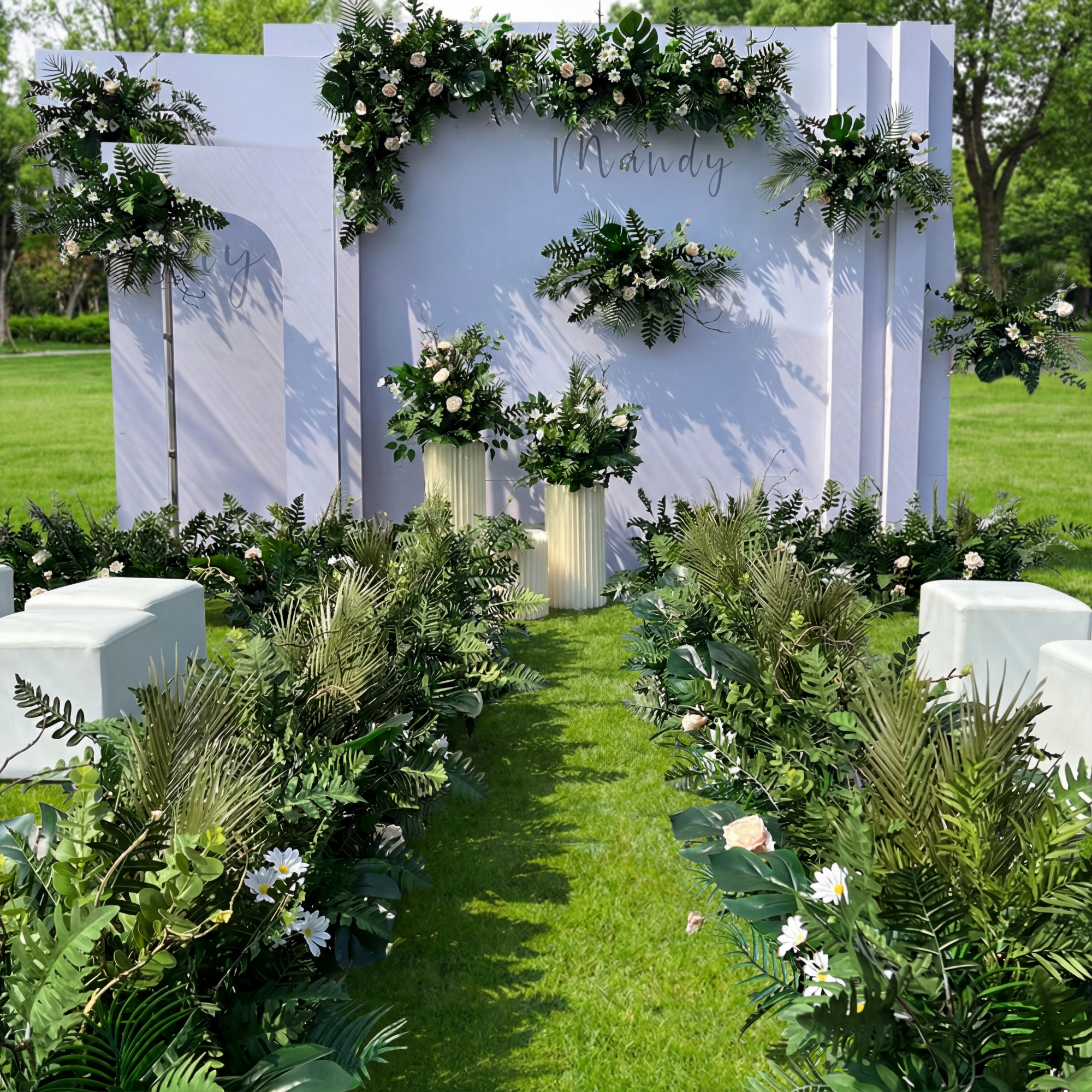 우아한 파란색과 흰색 꽃 장식 결혼식 아치, 인공 꽃 배열, 의식 배경 및 이벤트 장식 FA-211