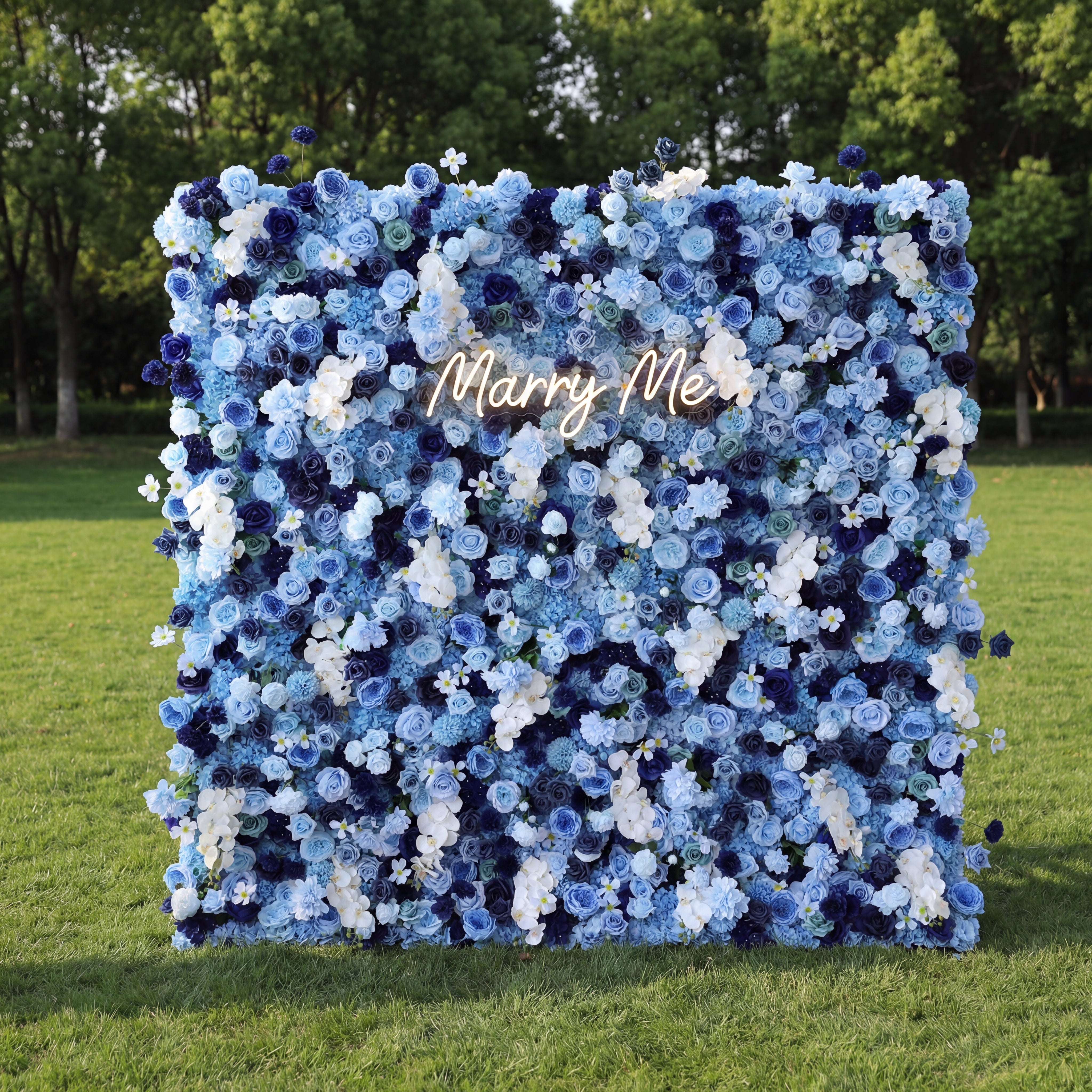 ValarFlower Blue Ombre Floral Extravaganza Wall: A Serene, Luxurious Masterpiece for Elegant Celebrations VF-603