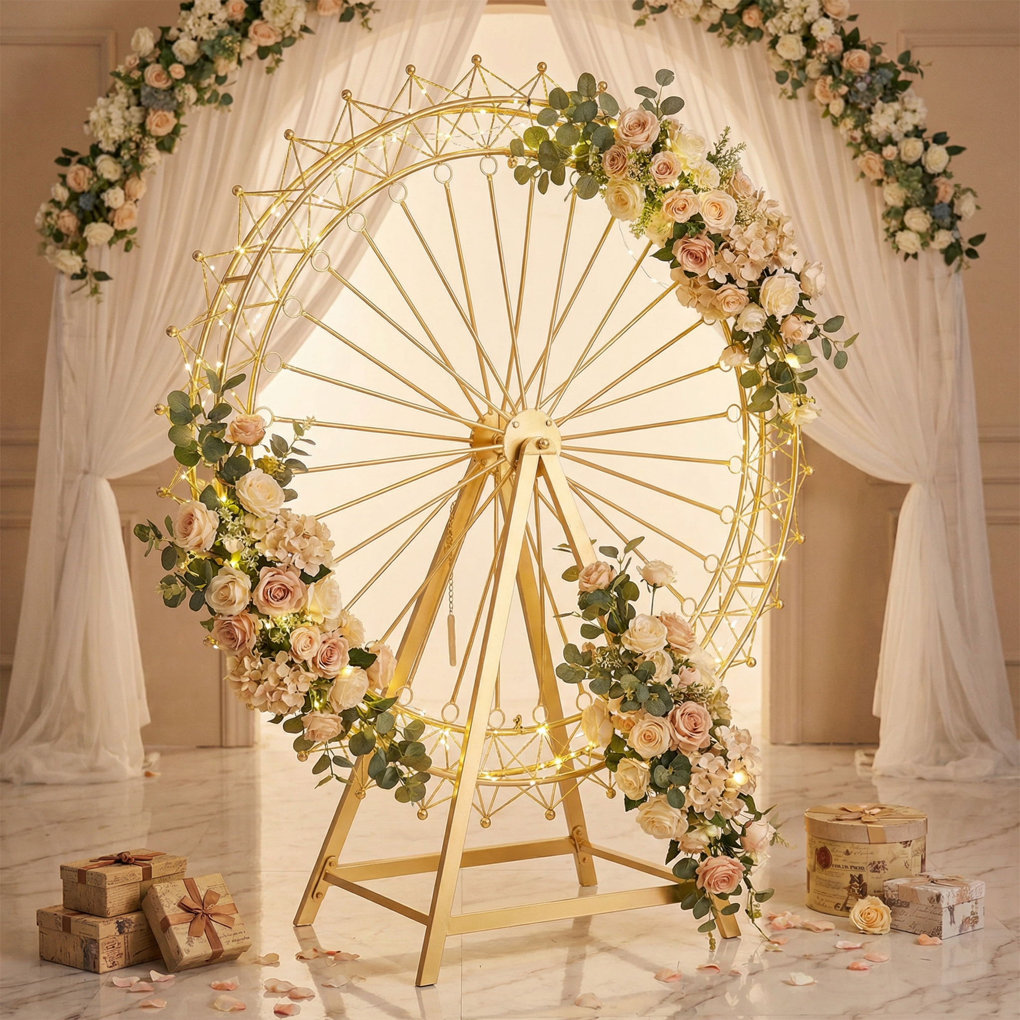 6.7 ft Extra Stable Carnival Circus Ferris Wheel Large Base Rotatable Metal Arch Decor for Disney Style Wedding Backdrop &Party Prop