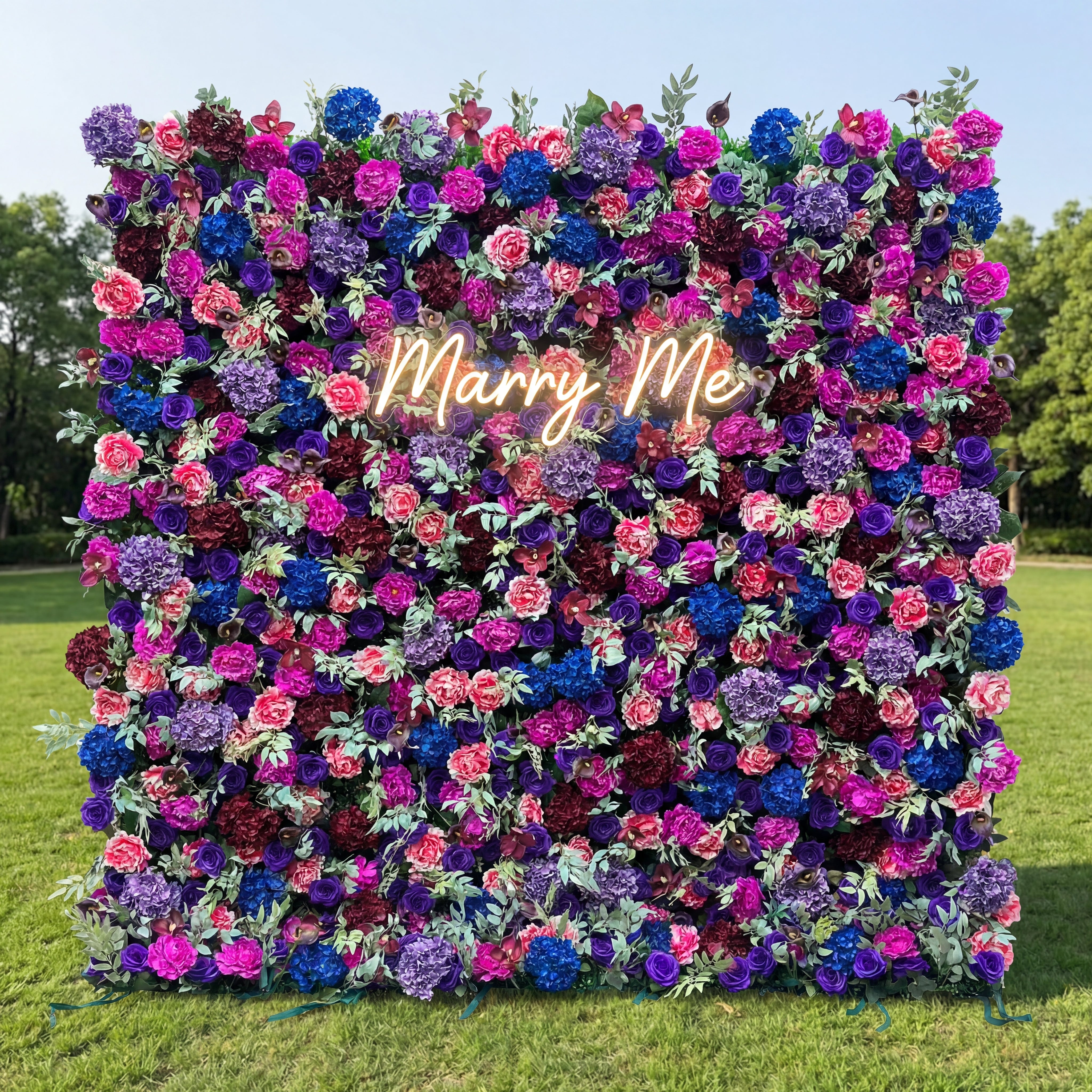 ValarFlower Purple & Blue Floral Wall Backdrop – Artificial Flower Wedding Background for Party, Events & Photo Booth VF-837
