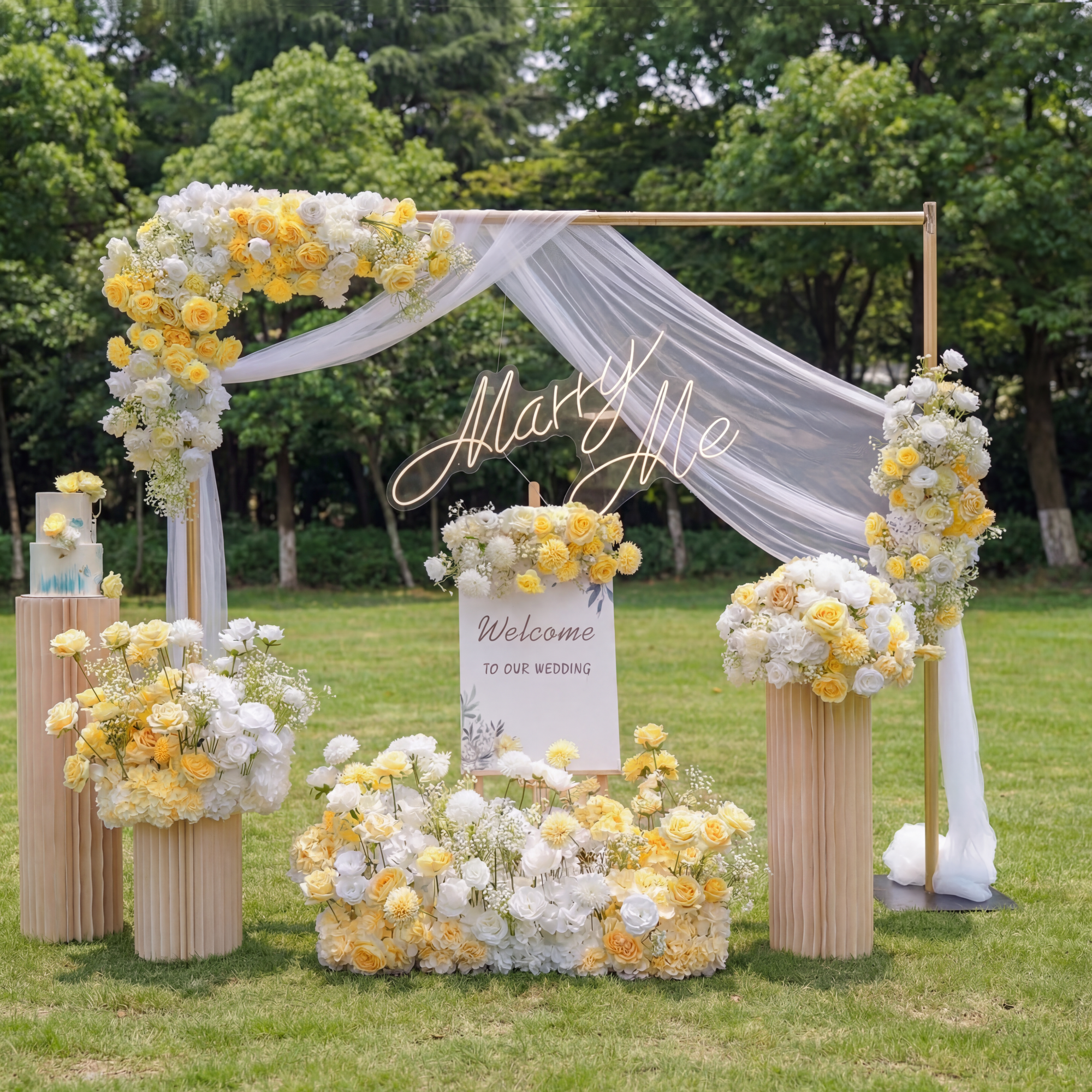 럭셔리 웨딩 꽃 장식 세트 – 인공 꽃 배경, 웰컴 사인 꽃 및 테이블 장식을 위한 우아한 웨딩 장식 VF-418-3