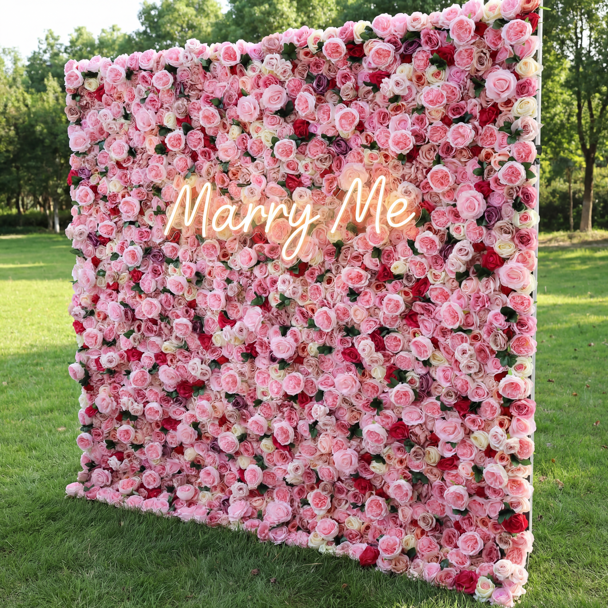 Valar Flowers Roll Up Fabric Artificial Mix Rose Red and Pink Flower Wall Wedding Backdrop, Floral Party Decor, Event Photography-VF-041