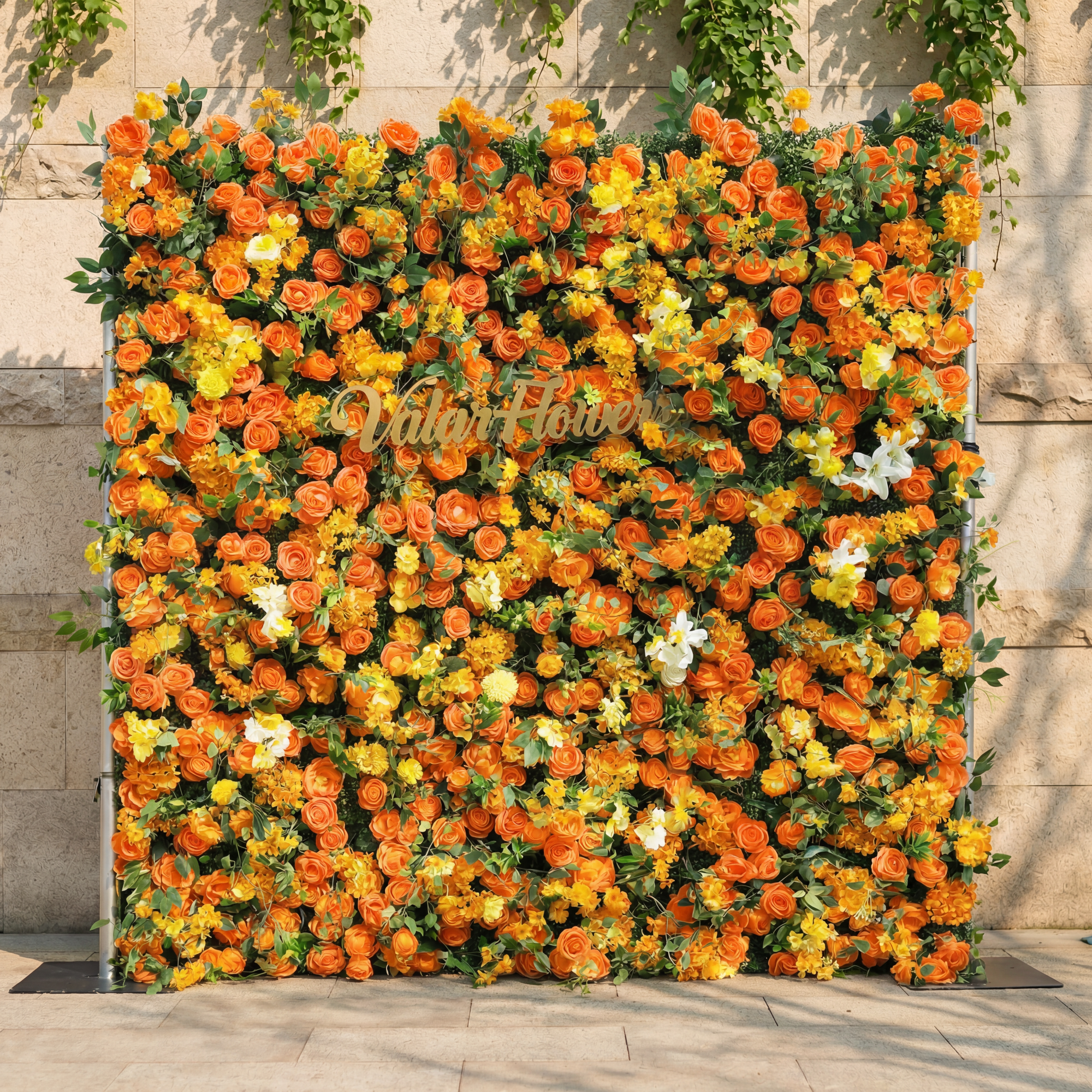 ValarFlower Orange Floral Wall Backdrop – Artificial Flower Wedding Background for Party, Events & Photo Booth VF-838