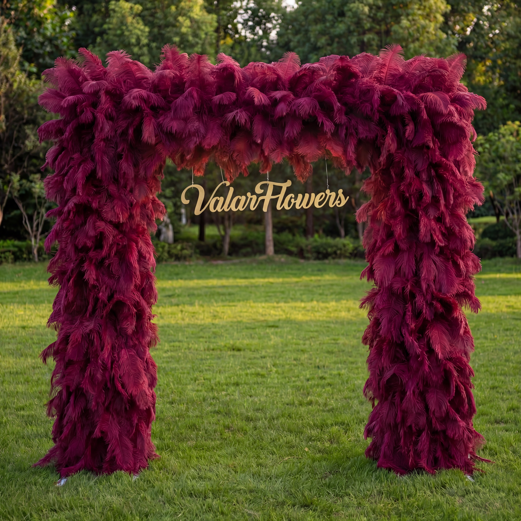 ValarFlower Burgundy Feather Arch Backdrop – Luxury Wedding & Party Decor for Ceremony, Events & Photo Booth VF-964S-5