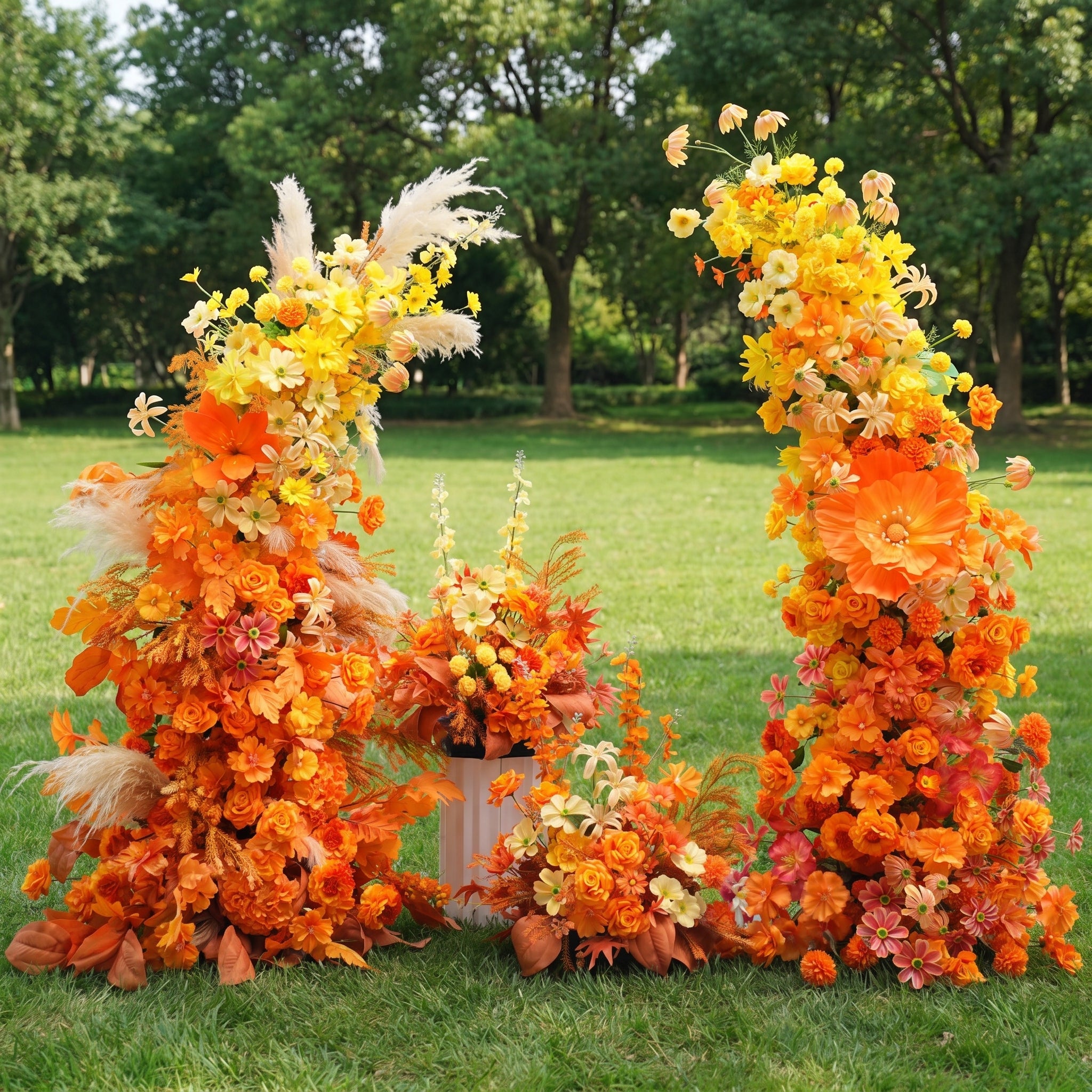 ValarFlower Orange Floral Decor Set – Artificial Statement Flower Arra
