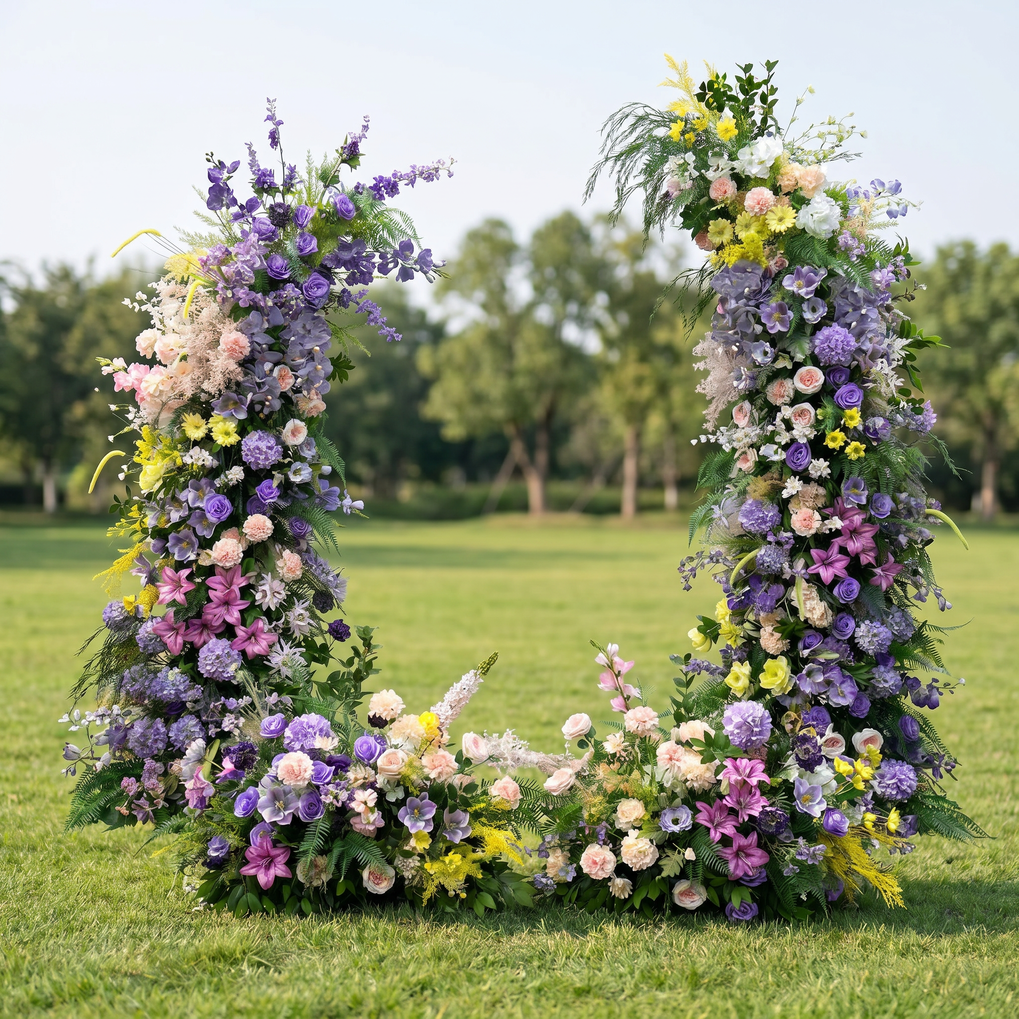 Arche florale élégante en forme de lune pour cérémonie de mariage - Arche de fleurs artificielles pour mariages, événements et occasions spéciales