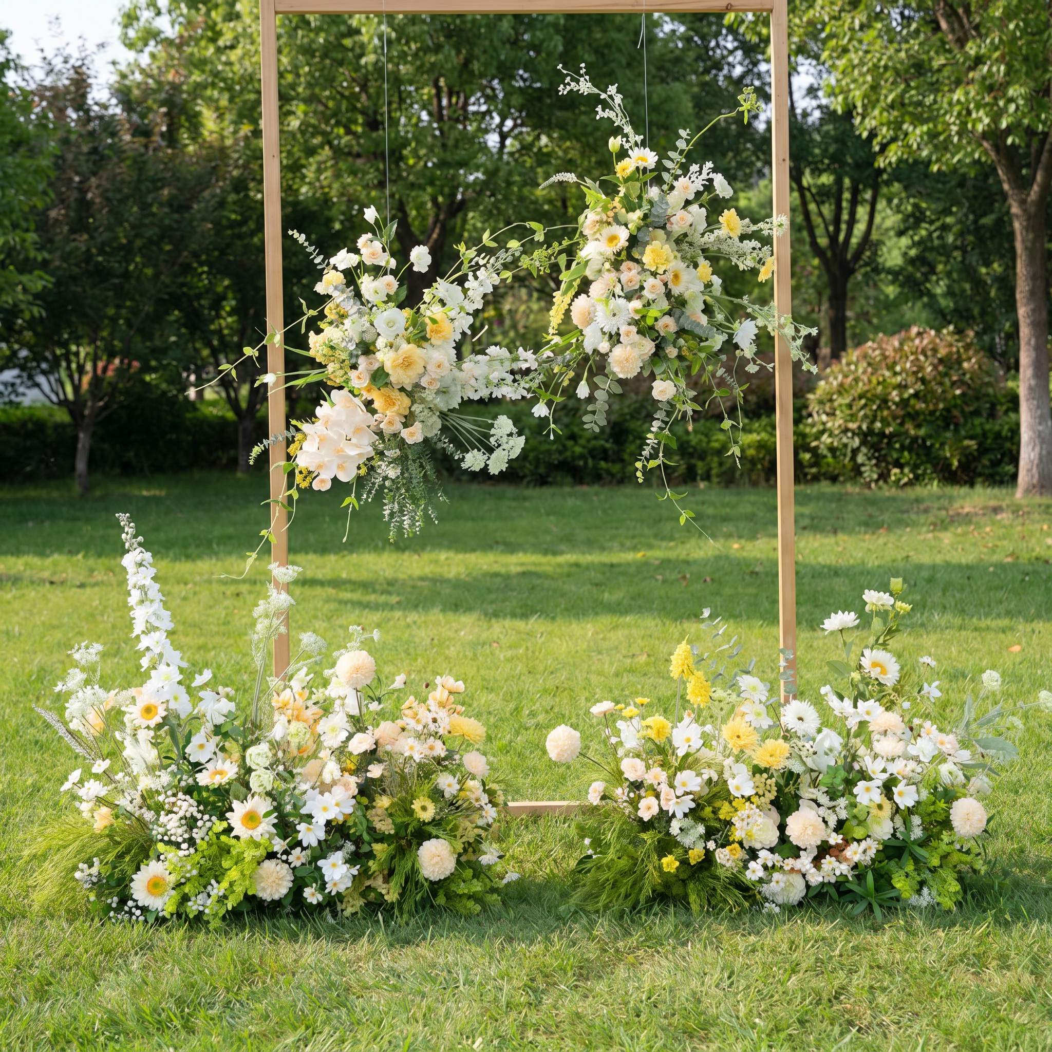 ValarFlower Artificial White Yellow Daisy Garden Floral Arrangement Set for Wedding Ceremony Aisle Decor, Outdoor Party & Event Decoration FA-347