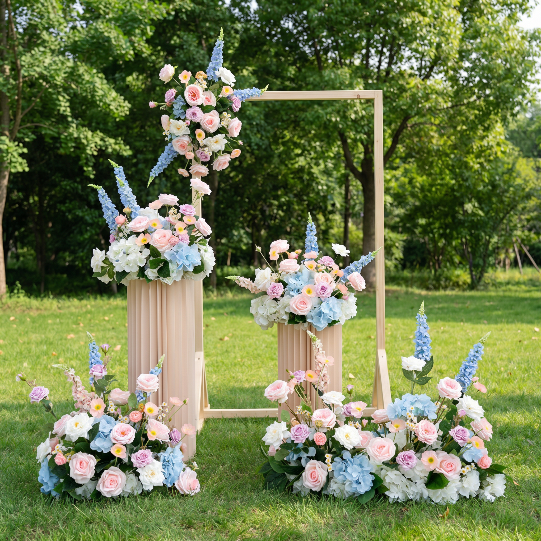 ValarFlower Pink Blue Artificial Floral Wedding Arrangement Set, Faux Flower Decor for Ceremony Aisle, Welcome Area, Outdoor Wedding & Party Event FA-352