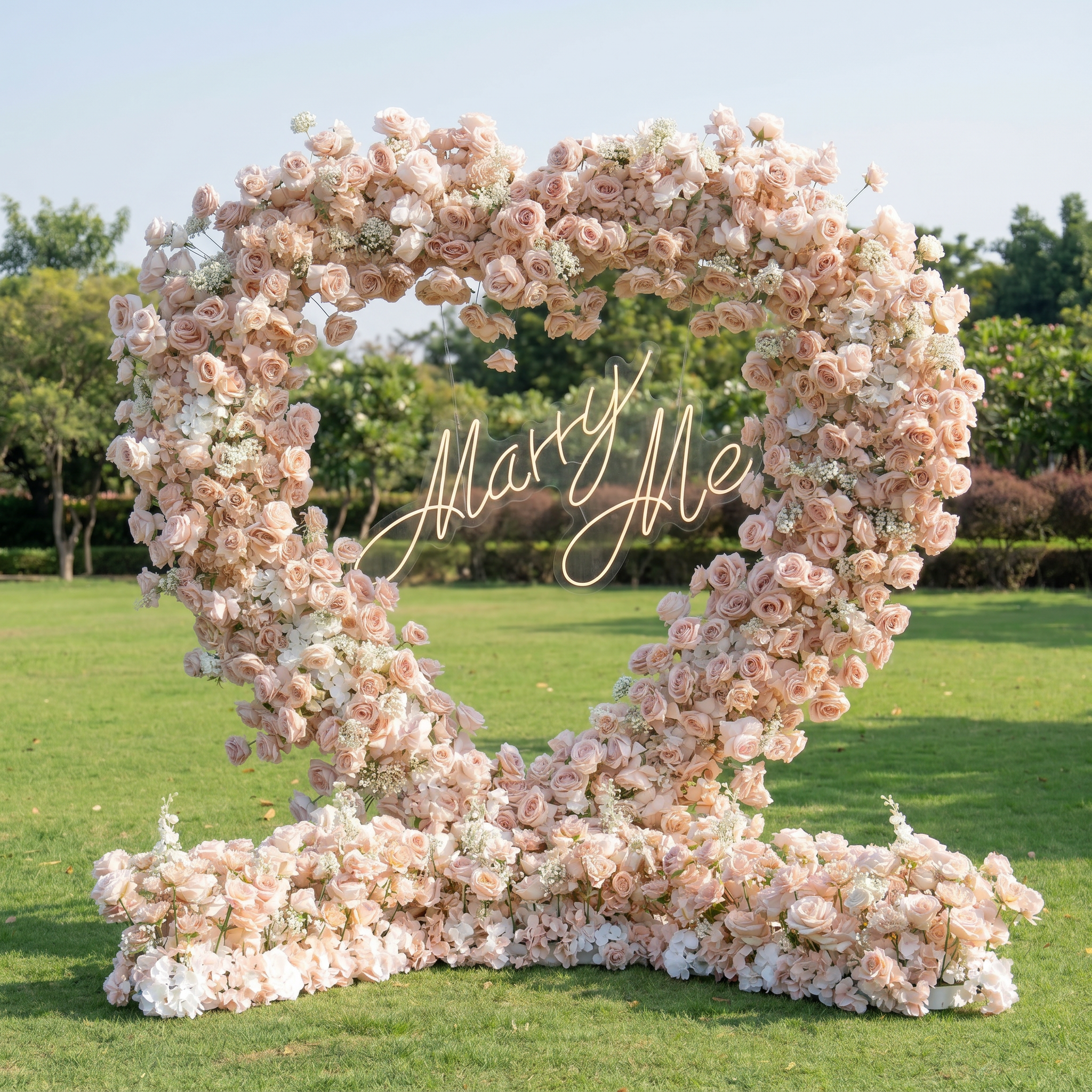 ValarFlower Luxury Blush Pink Heart Flower Wall Arch, Romantic Wedding Ceremony Backdrop for Outdoor & Garden Events HA-374
