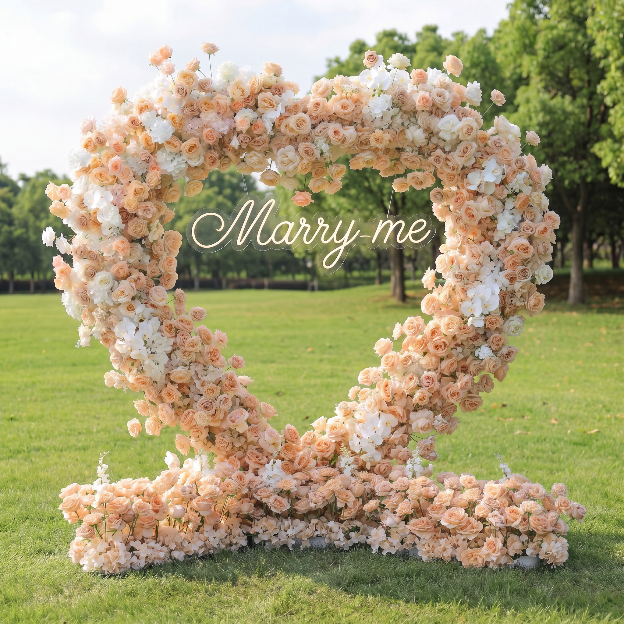 ValarFlower Luxury Peach Heart Flower Wall Arch, Romantic Wedding Proposal Backdrop for Outdoor Ceremony & Engagement Events HA-607