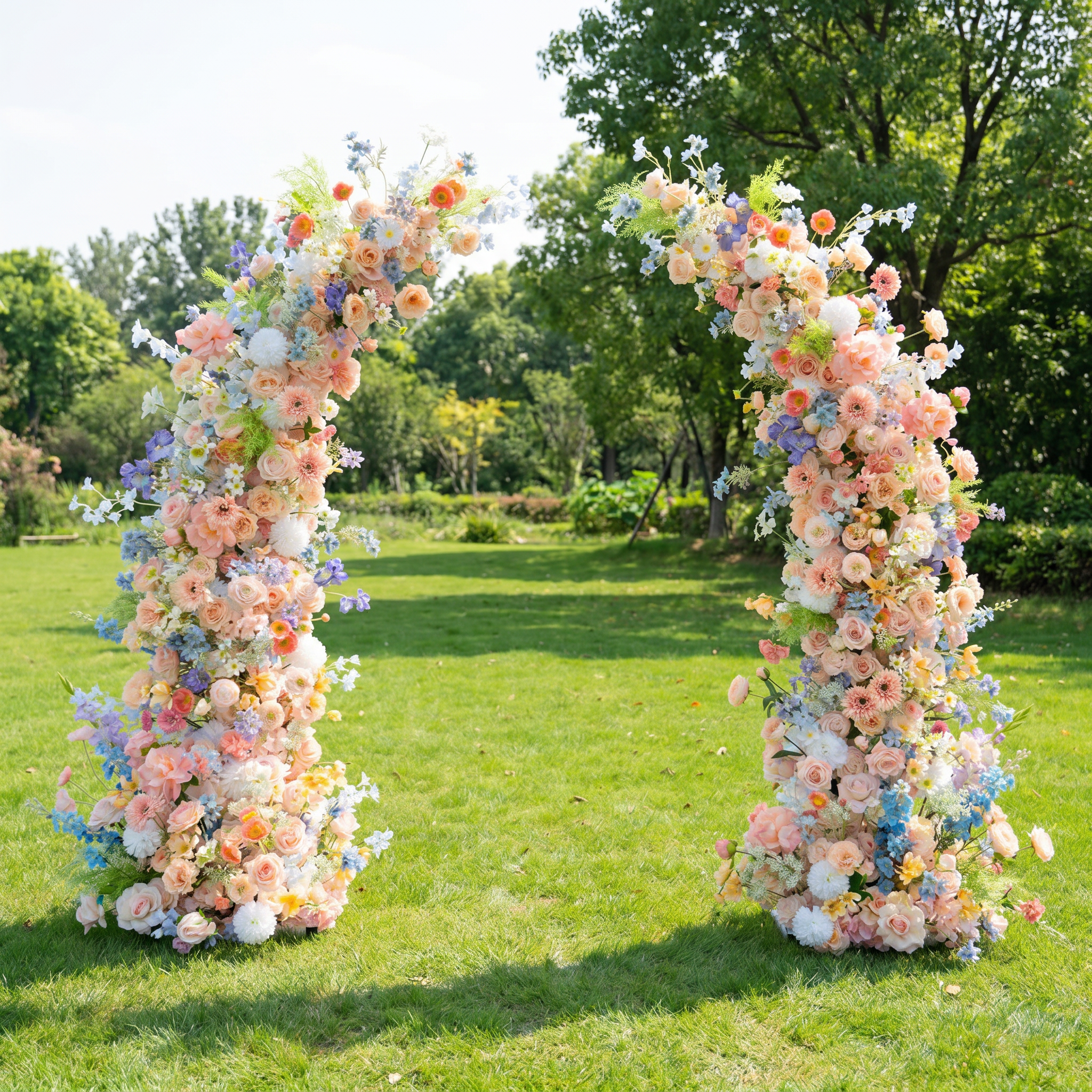 ValarFlower Luxury Peach Pink Floral Arch Pair Wedding Ceremony Entrance Backdrop, Romantic Garden Aisle Flower Installation for Outdoor Engagement & Event Decor VA-407
