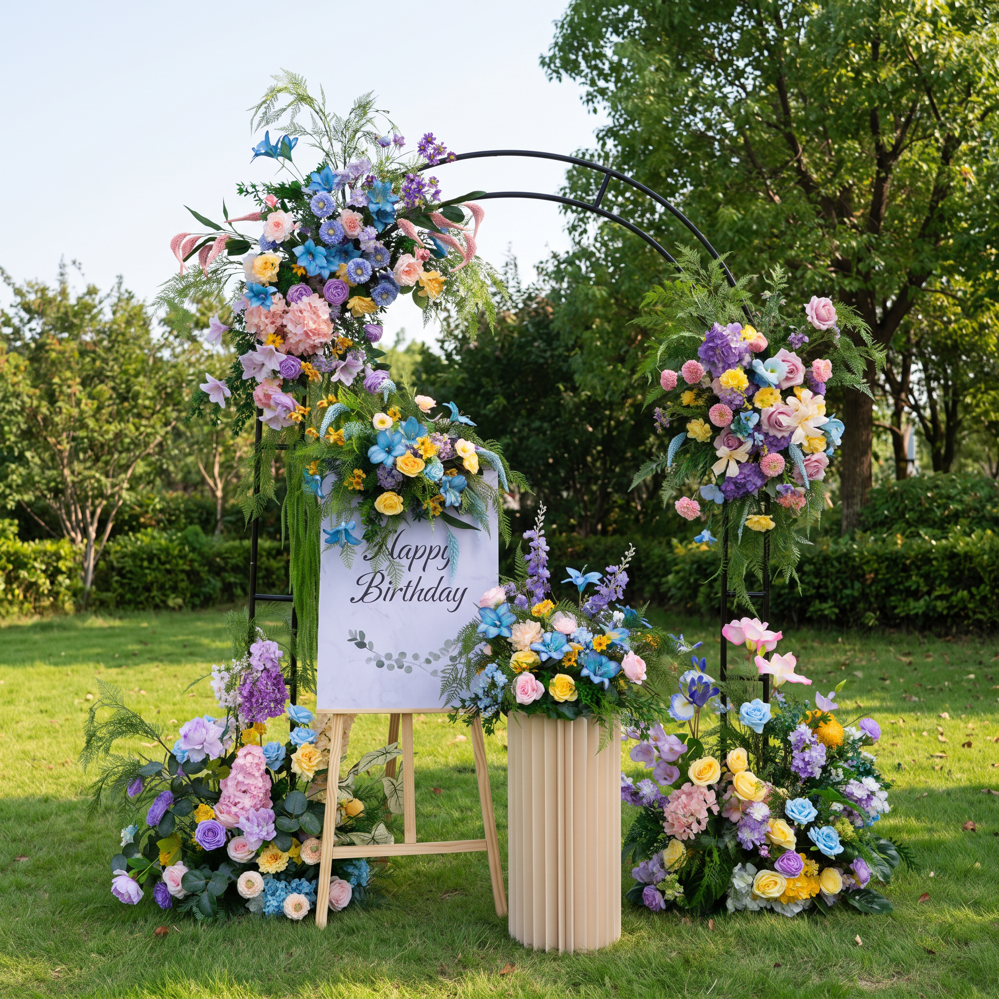 ValarFlower Luxury Artificial Wedding Arch Floral Installation, Colorful Faux Flower Ceremony Backdrop, Garden Party Decor, Event Entrance Decoration with Floral Arrangements FA-357
