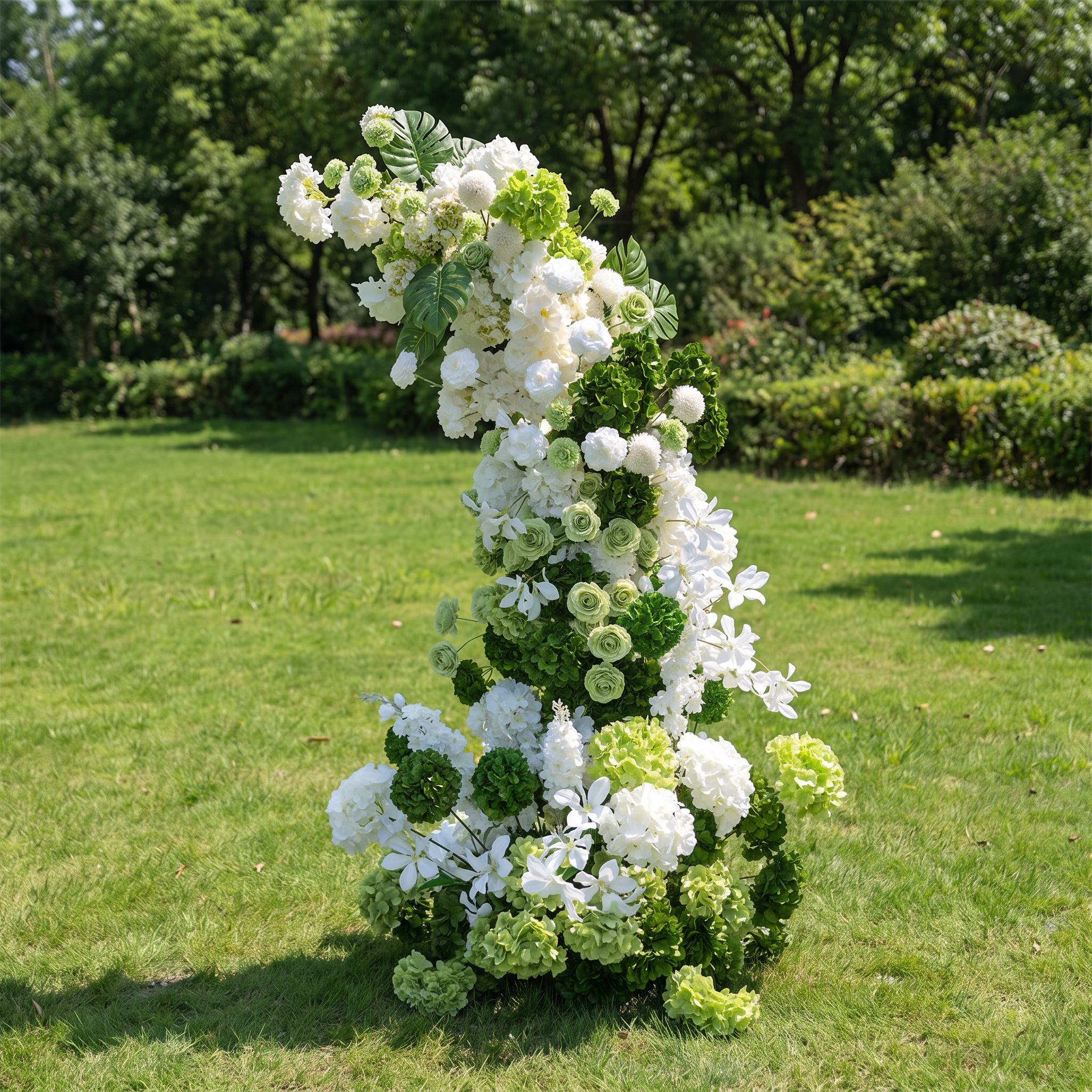 ValarFlower Luxury Artificial Wedding Arch Floral Installation, White & Green Faux Flower Ceremony Backdrop, Garden Wedding Decor, Outdoor Event Entrance Decoration VA-411